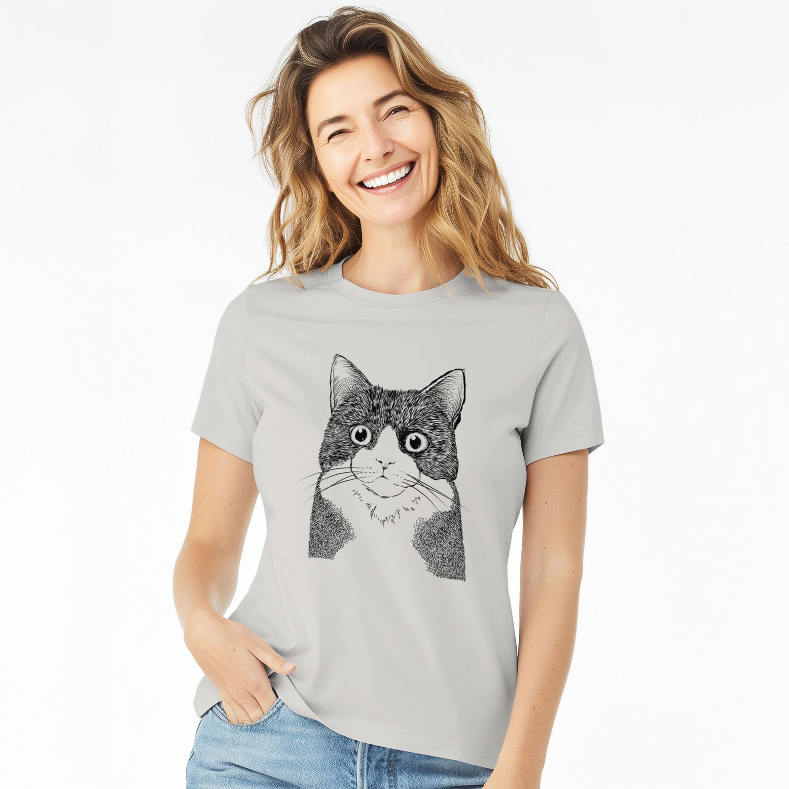 Bare Tux the Tuxedo Cat - Women's Lightweight Relaxed Fit 100% Cotton Crewneck