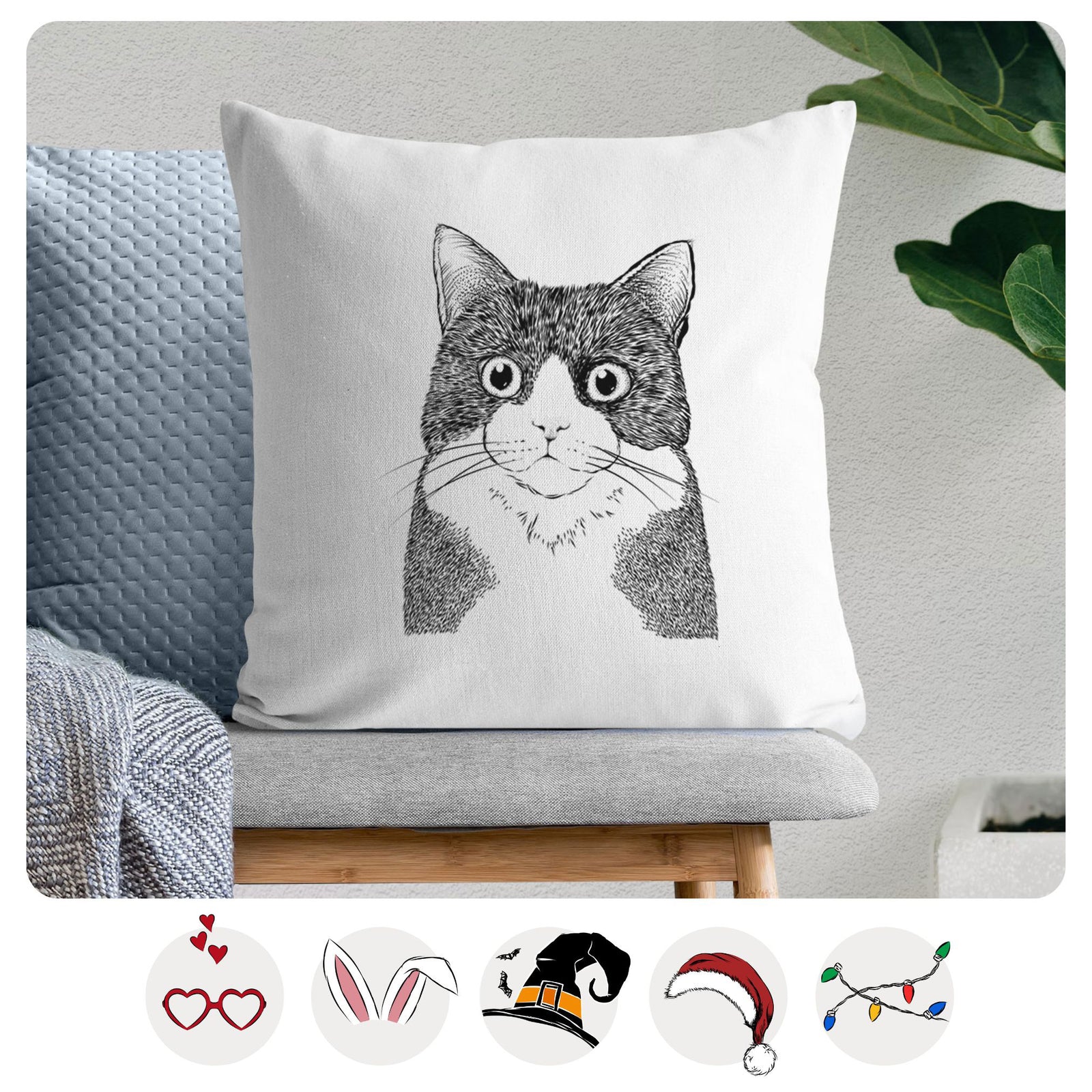 Tux the Tuxedo Cat - Throw Pillow Cover