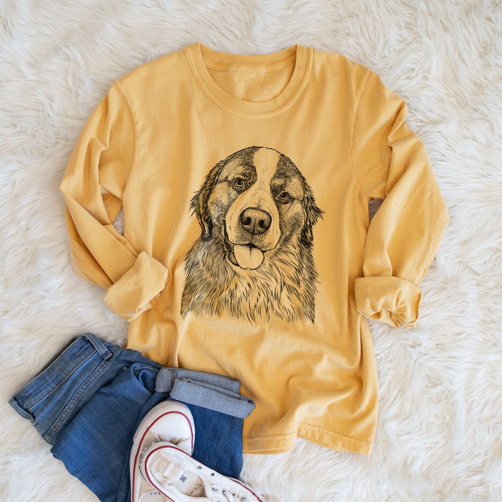 Bare Walter the Bernese Mountain Dog Mix - Men's Heavyweight 100% Cotton Long Sleeve