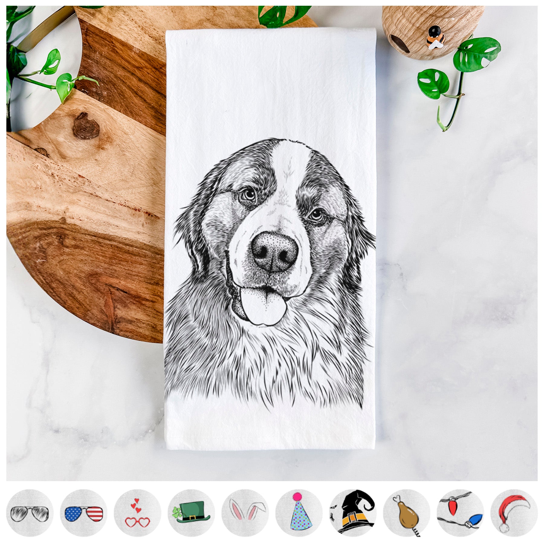 Walter the Bernese Mountain Dog Mix Tea Towel