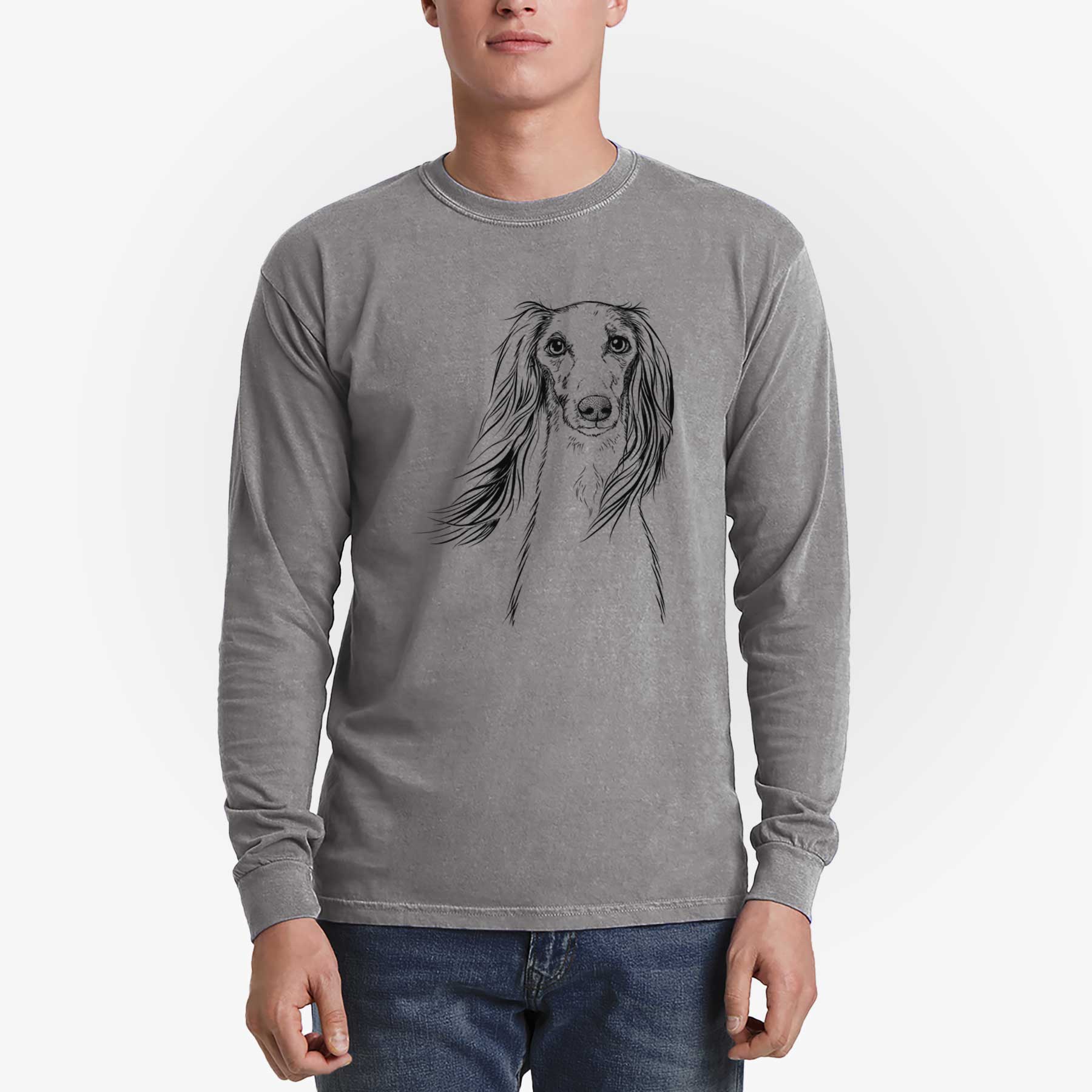 Bare Zahra the Saluki - Men's Heavyweight 100% Cotton Long Sleeve