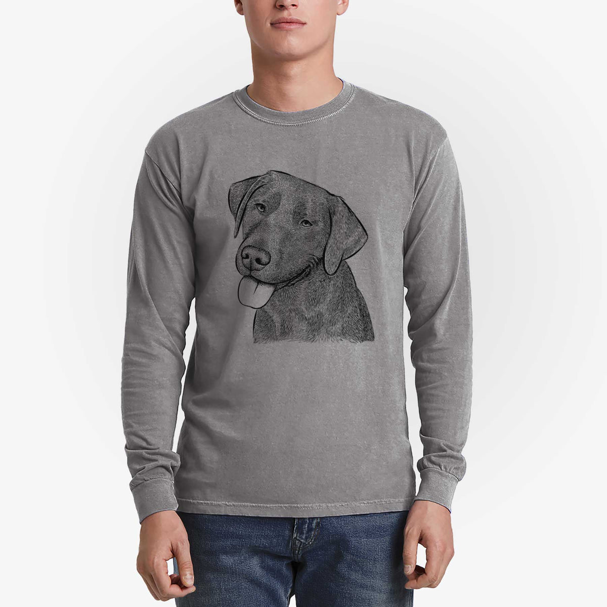 Bare Zeppelin the Black Labrador - Men's Heavyweight 100% Cotton Long Sleeve