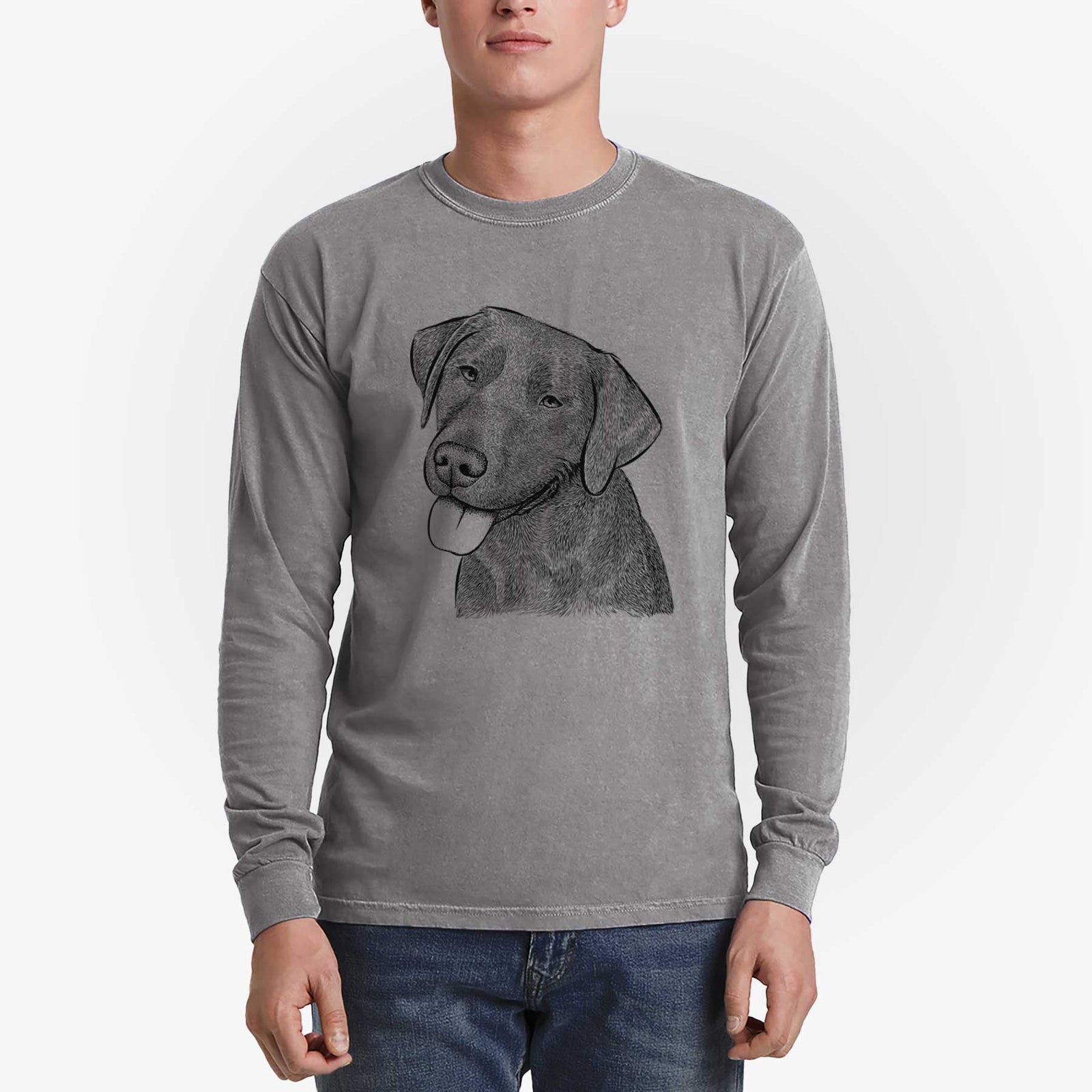 Bare Zeppelin the Black Labrador - Men's Heavyweight 100% Cotton Long Sleeve