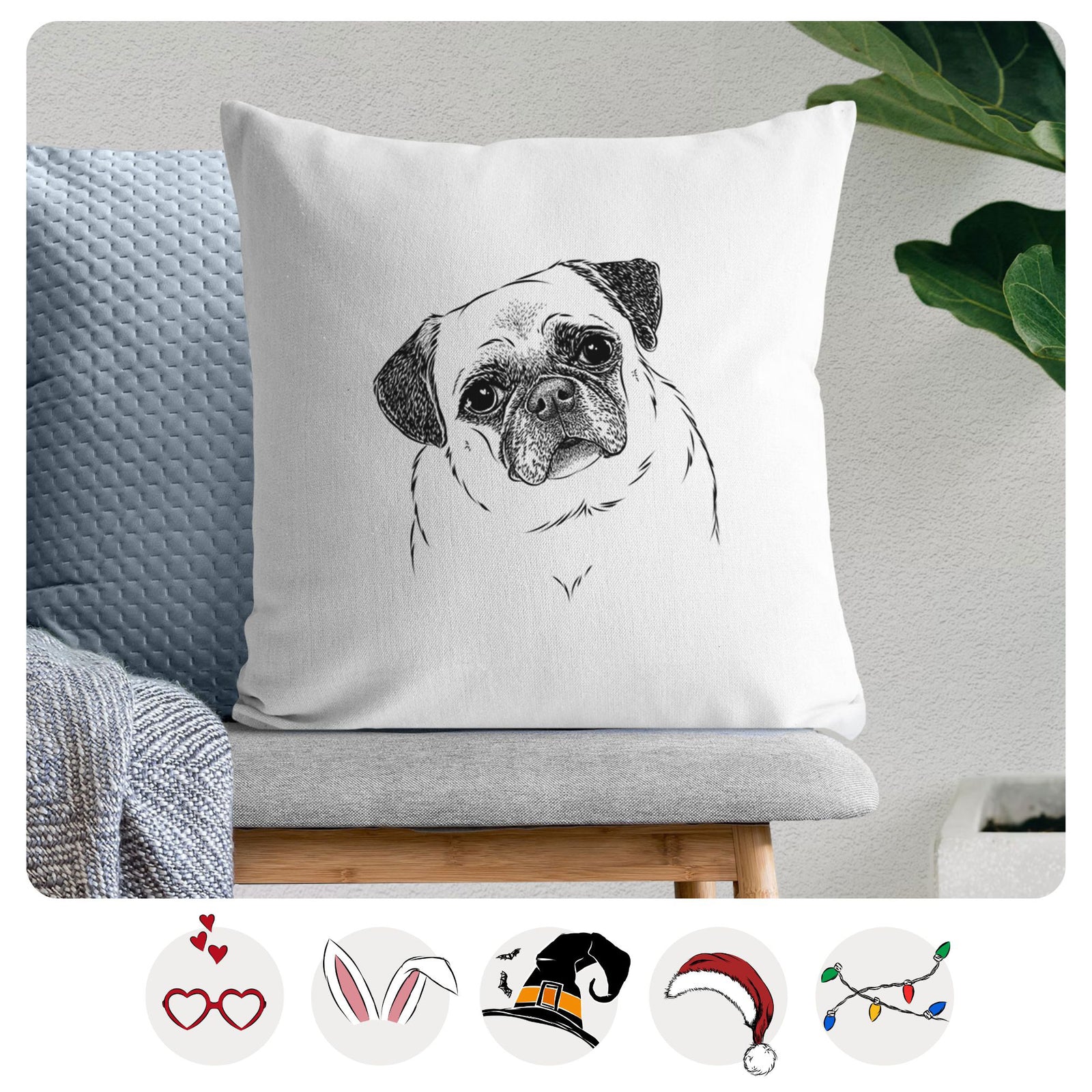 Zoey the Pug - Throw Pillow Cover