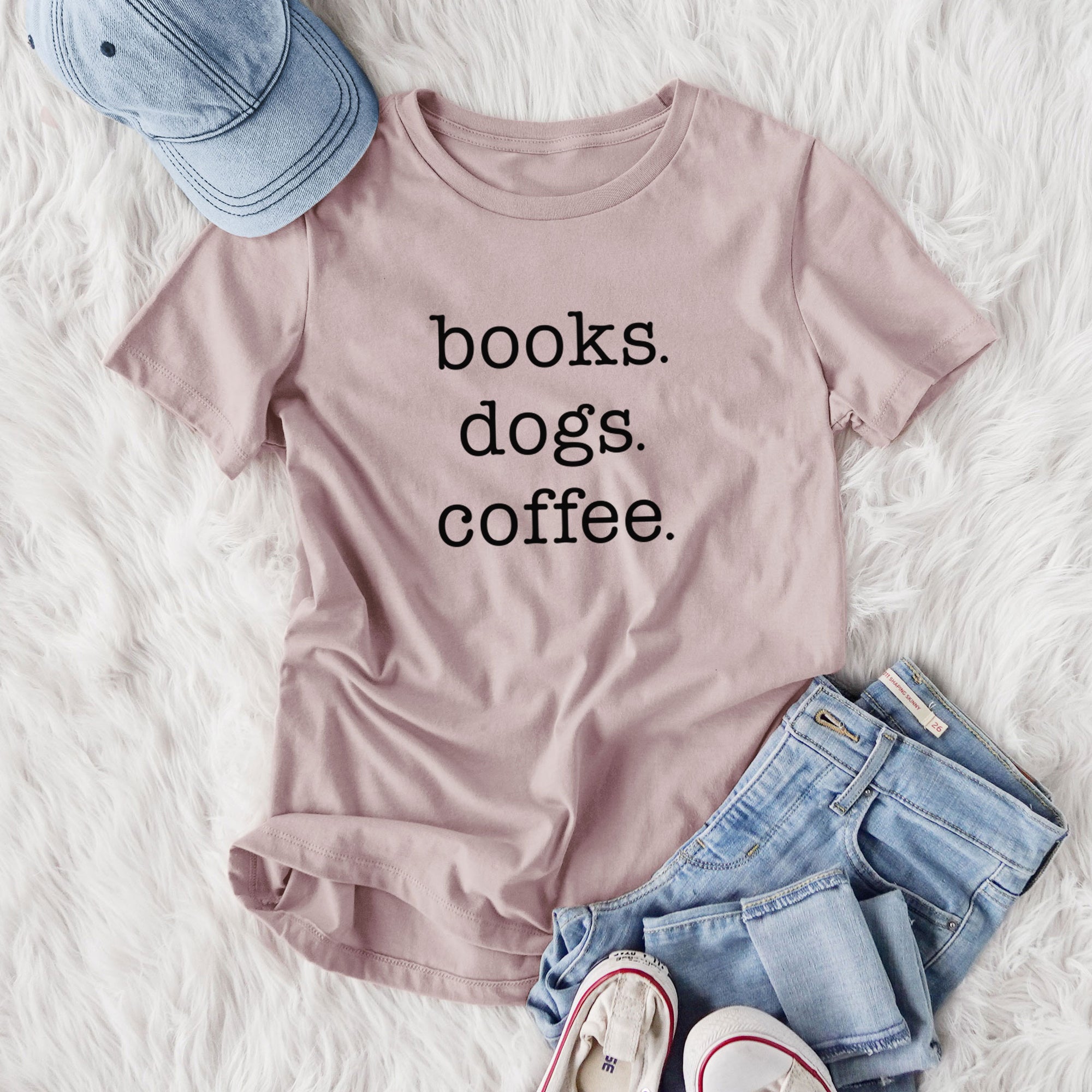 books. dogs. coffee. - Women's Lightweight Relaxed Fit 100% Cotton Crewneck