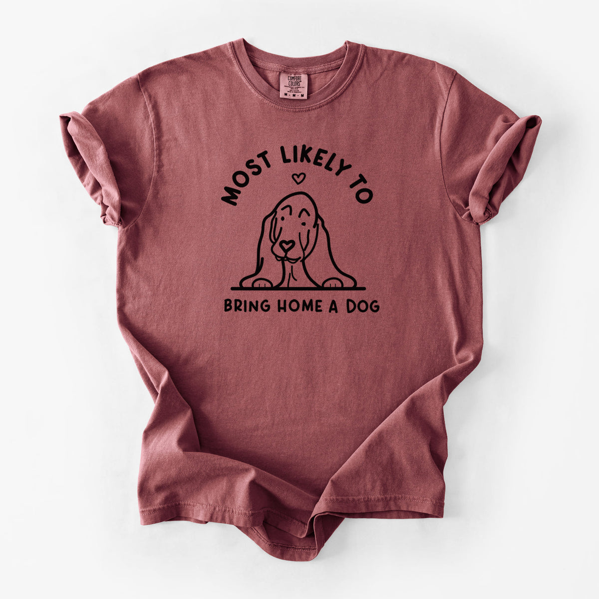 Most Likely to Bring Home a Dog - Basset Hound - Unisex Comfort Colors Garment-Dyed Heavyweight T-shirt in Brick