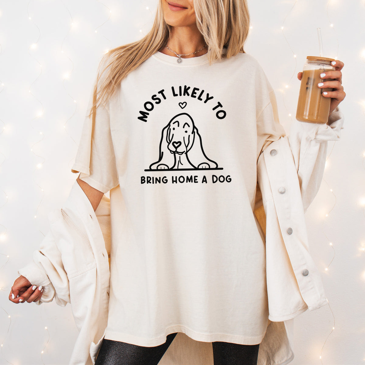 Most Likely to Bring Home a Dog - Basset Hound - Unisex Comfort Colors Garment-Dyed Heavyweight T-shirt, worn by model
