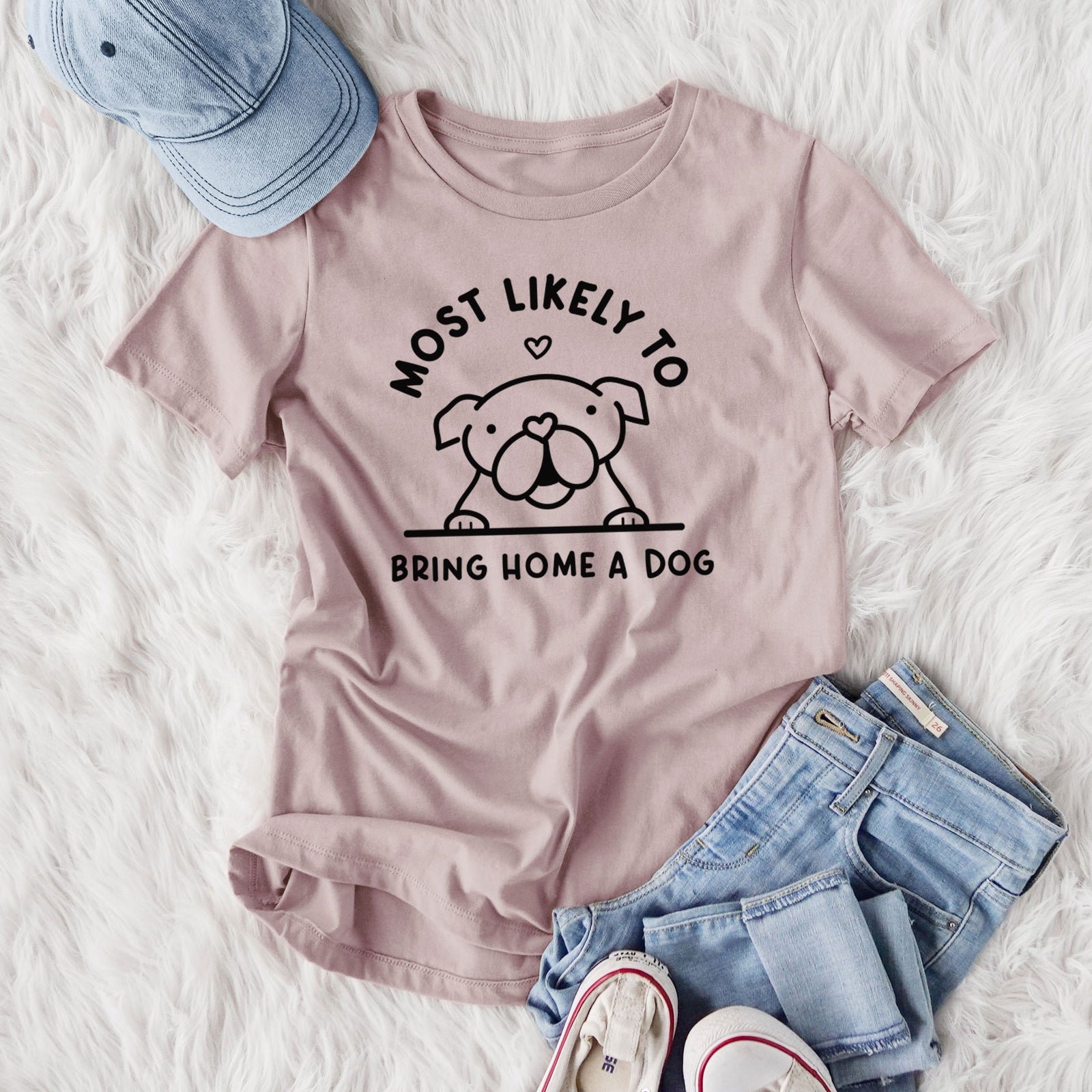 Most Likely to Bring Home a Dog - English Bulldog - Women's Lightweight Relaxed Fit 100% Cotton Crewneck
