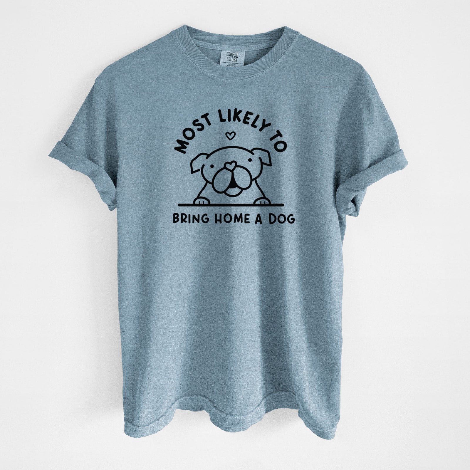 Most Likely to Bring Home a Dog - English Bulldog - Unisex Comfort Colors Garment-Dyed Heavyweight T-shirt in Steel Blue