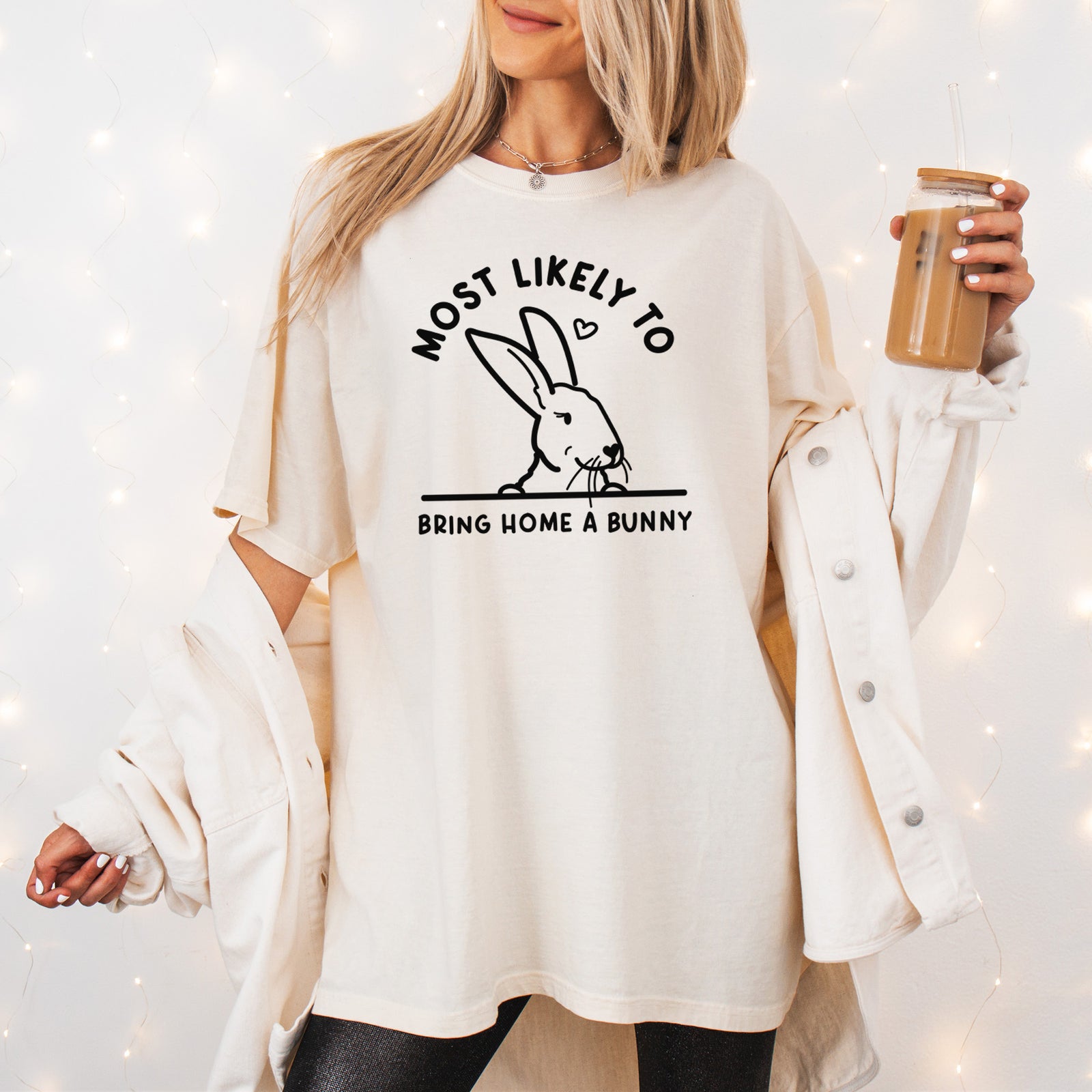 Most Likely to Bring Home a Bunny - Unisex Comfort Colors Garment-Dyed Heavyweight T-shirt, worn by model