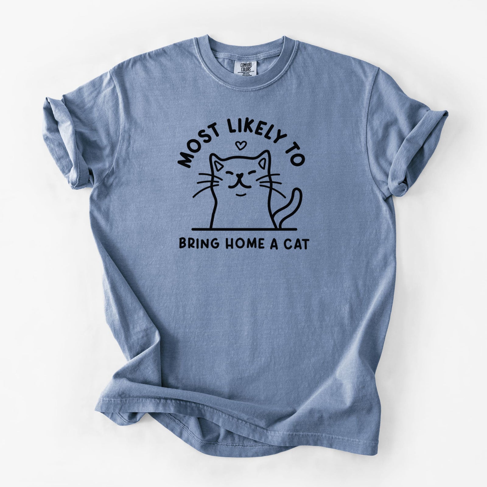 Most Likely to Bring Home a Cat - Unisex Comfort Colors Garment-Dyed Heavyweight T-shirt in Blue Jean