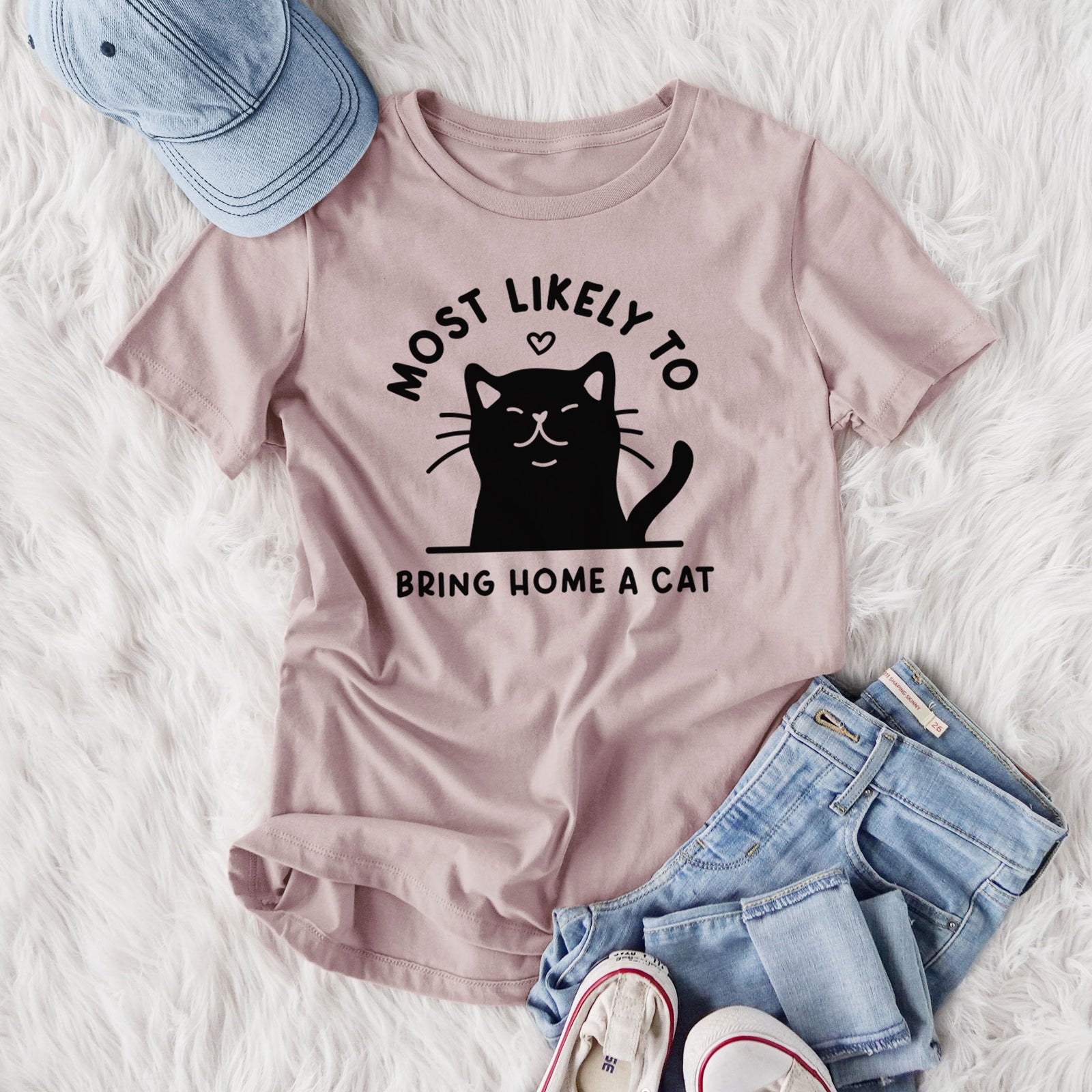 Most Likely to Bring Home a Cat - Black - Women's Lightweight Relaxed Fit 100% Cotton Crewneck