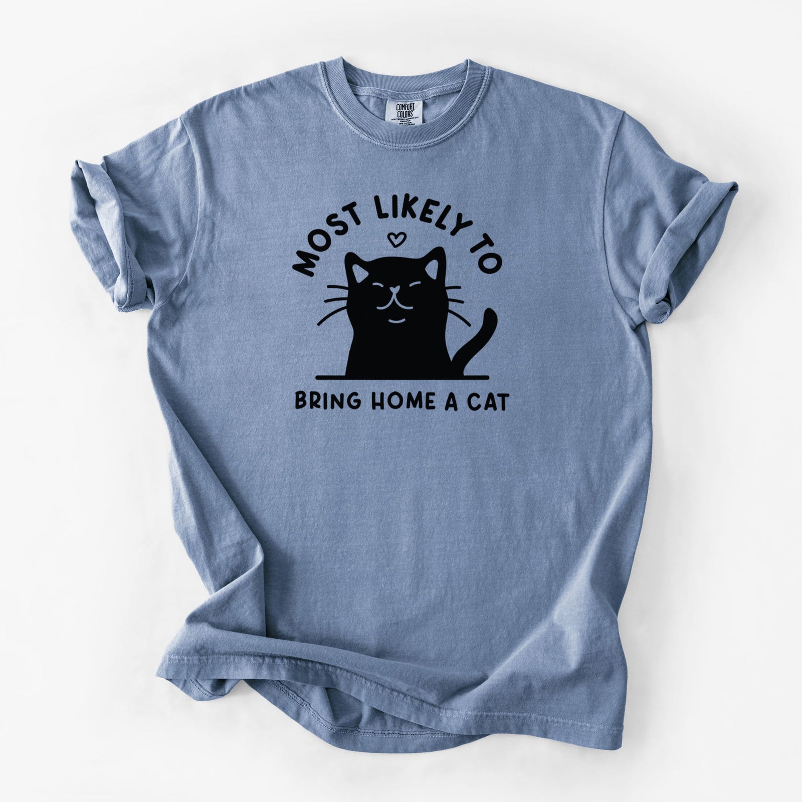 Most Likely to Bring Home a Cat - Black - Unisex Comfort Colors Garment-Dyed Heavyweight T-shirt in Blue Jean