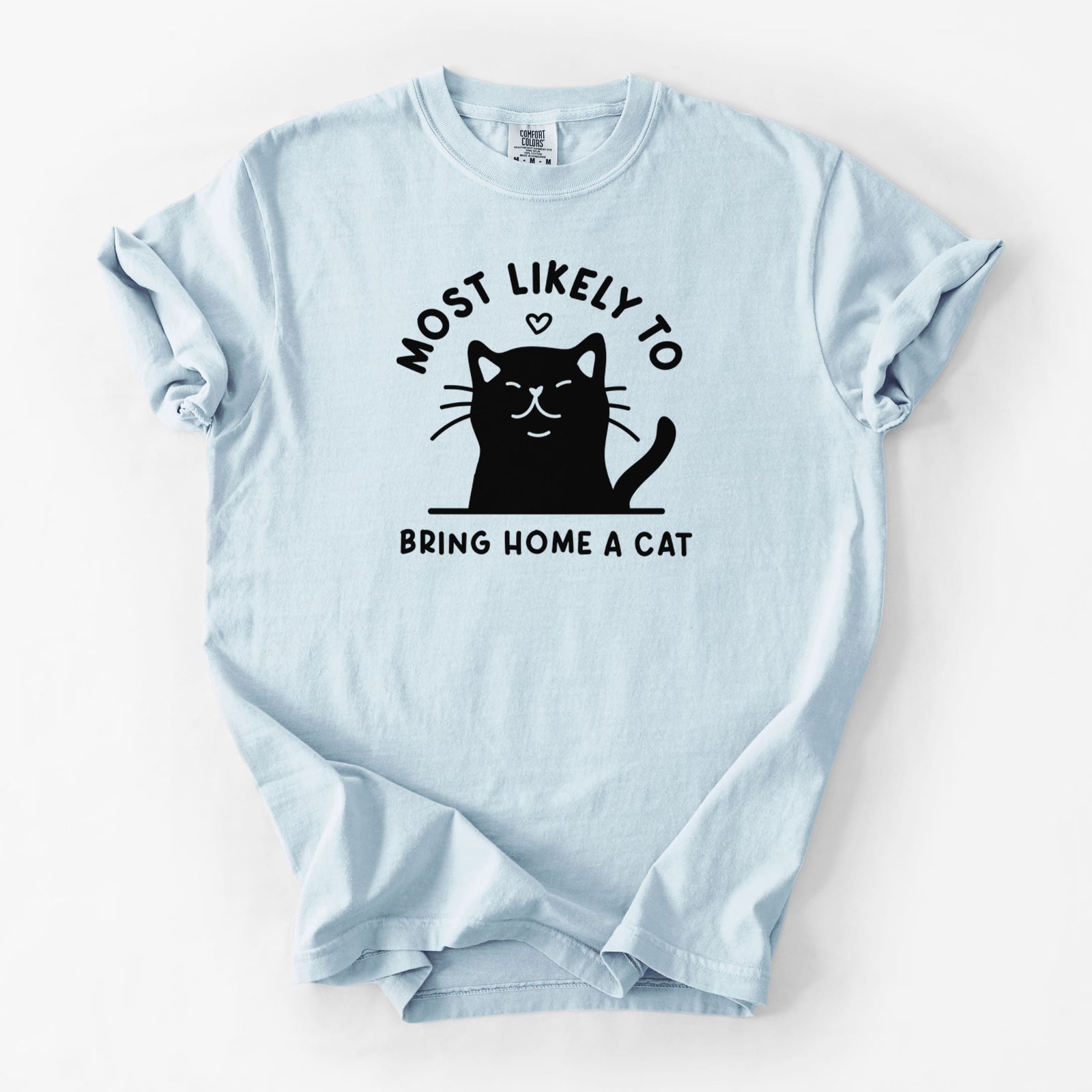 Most Likely to Bring Home a Cat - Black - Unisex Comfort Colors Garment-Dyed Heavyweight T-shirt in Chambray
