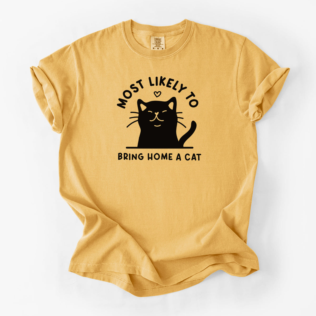 Most Likely to Bring Home a Cat - Black - Unisex Comfort Colors Garment-Dyed Heavyweight T-shirt in Golden Wheat