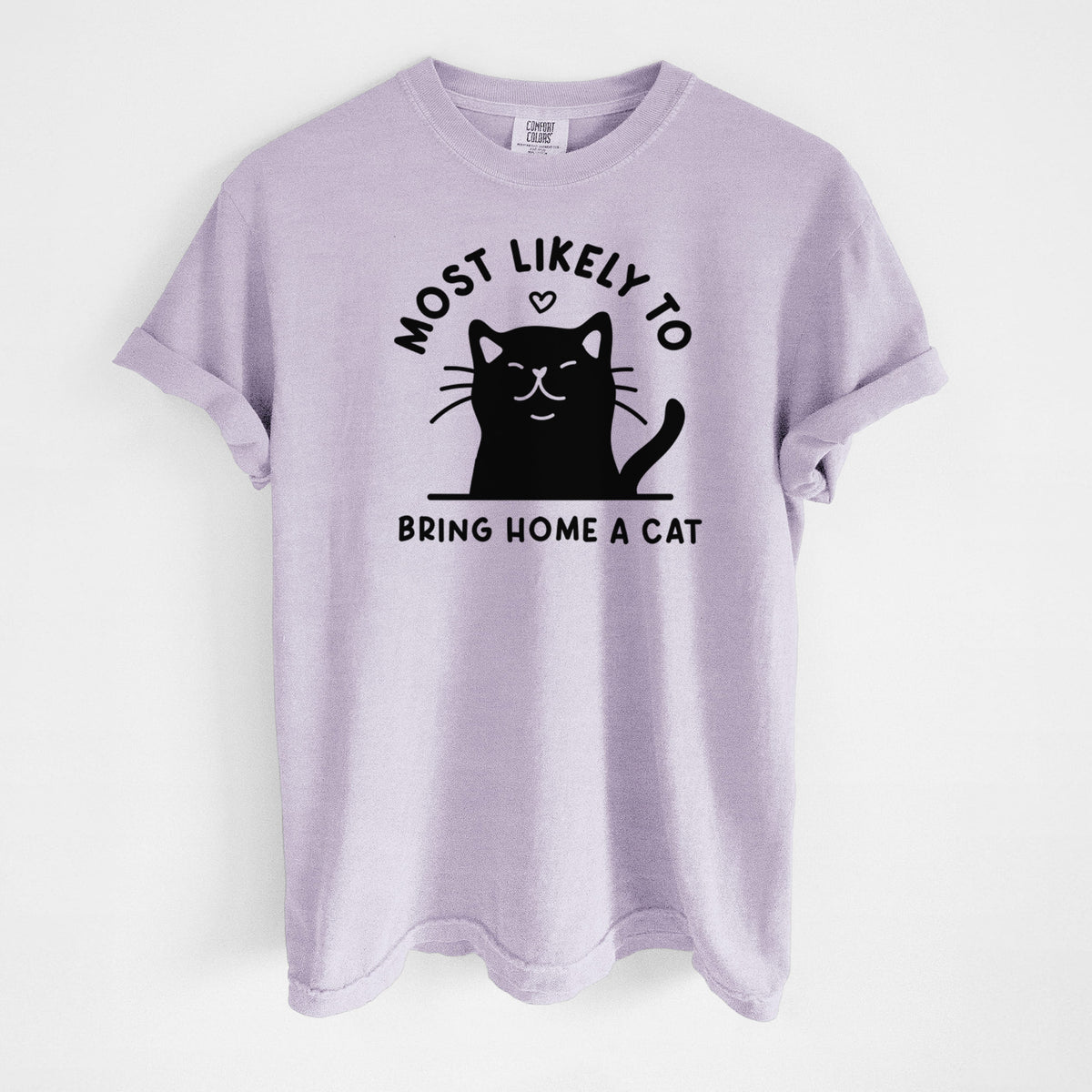 Most Likely to Bring Home a Cat - Black - Unisex Comfort Colors Garment-Dyed Heavyweight T-shirt in Orchid