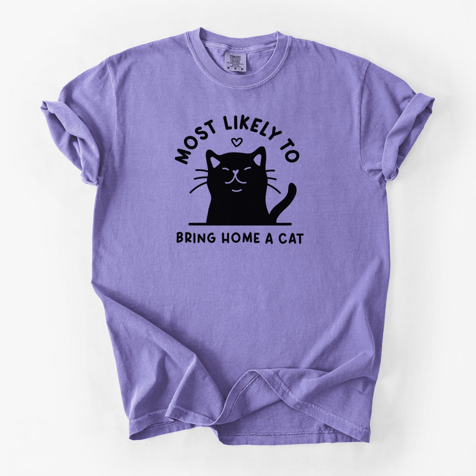 Most Likely to Bring Home a Cat - Black - Unisex Comfort Colors Garment-Dyed Heavyweight T-shirt in Violet
