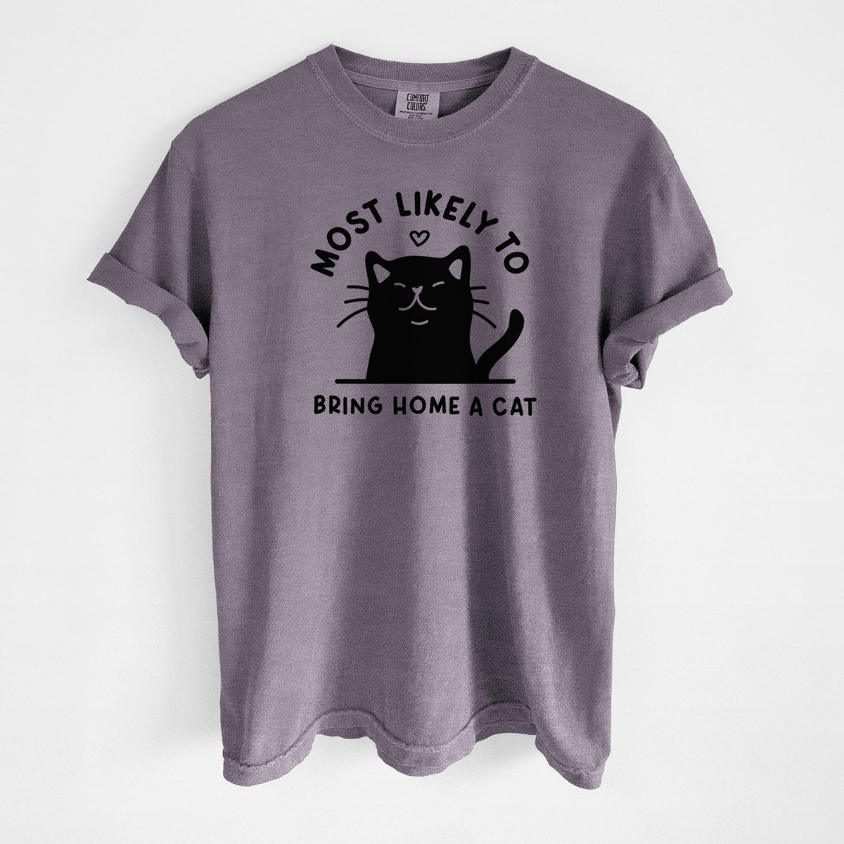 Most Likely to Bring Home a Cat - Black - Unisex Comfort Colors Garment-Dyed Heavyweight T-shirt in Wine
