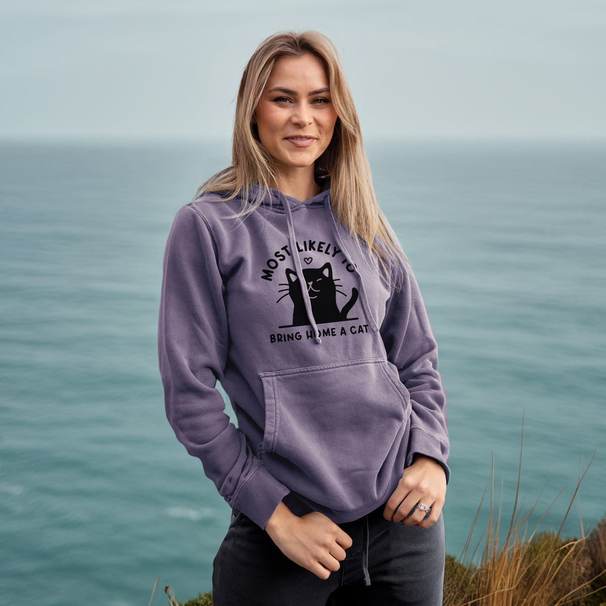 Most Likely to Bring Home a Cat - Black - Unisex Pigment Dyed Hoodie