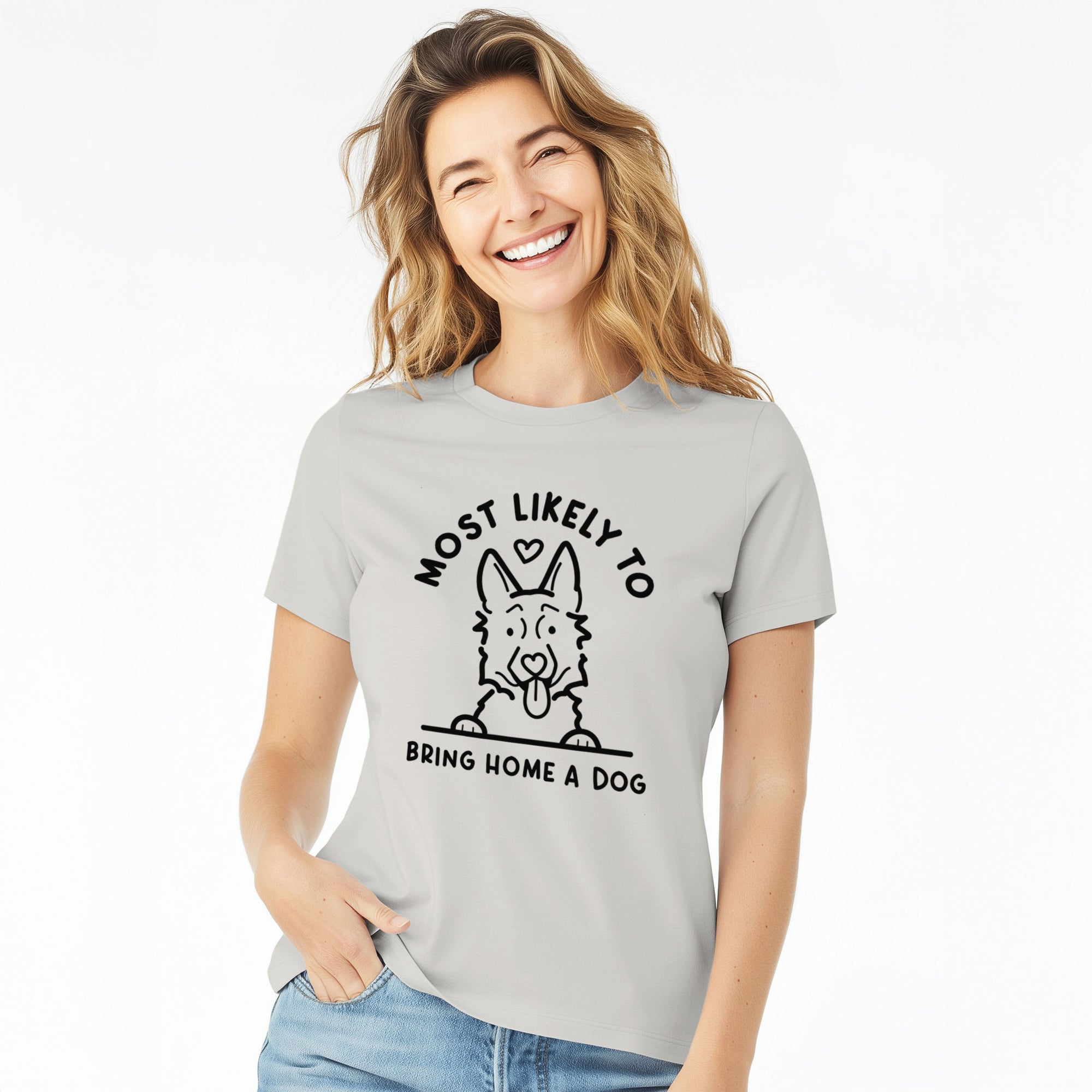 Most Likely to Bring Home a Dog - German Shepherd - Women's Lightweight Relaxed Fit 100% Cotton Crewneck