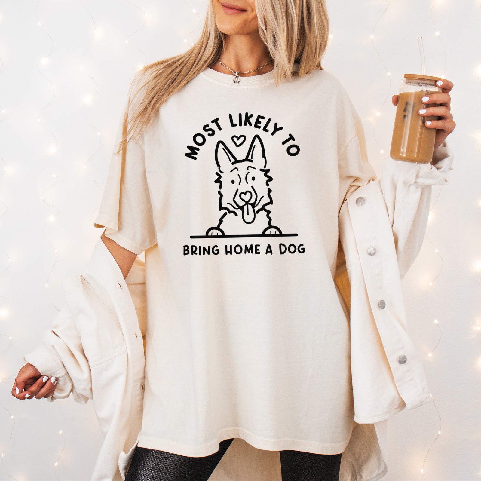 Most Likely to Bring Home a Dog - German Shepherd - Unisex Comfort Colors Garment-Dyed Heavyweight T-shirt, worn by model