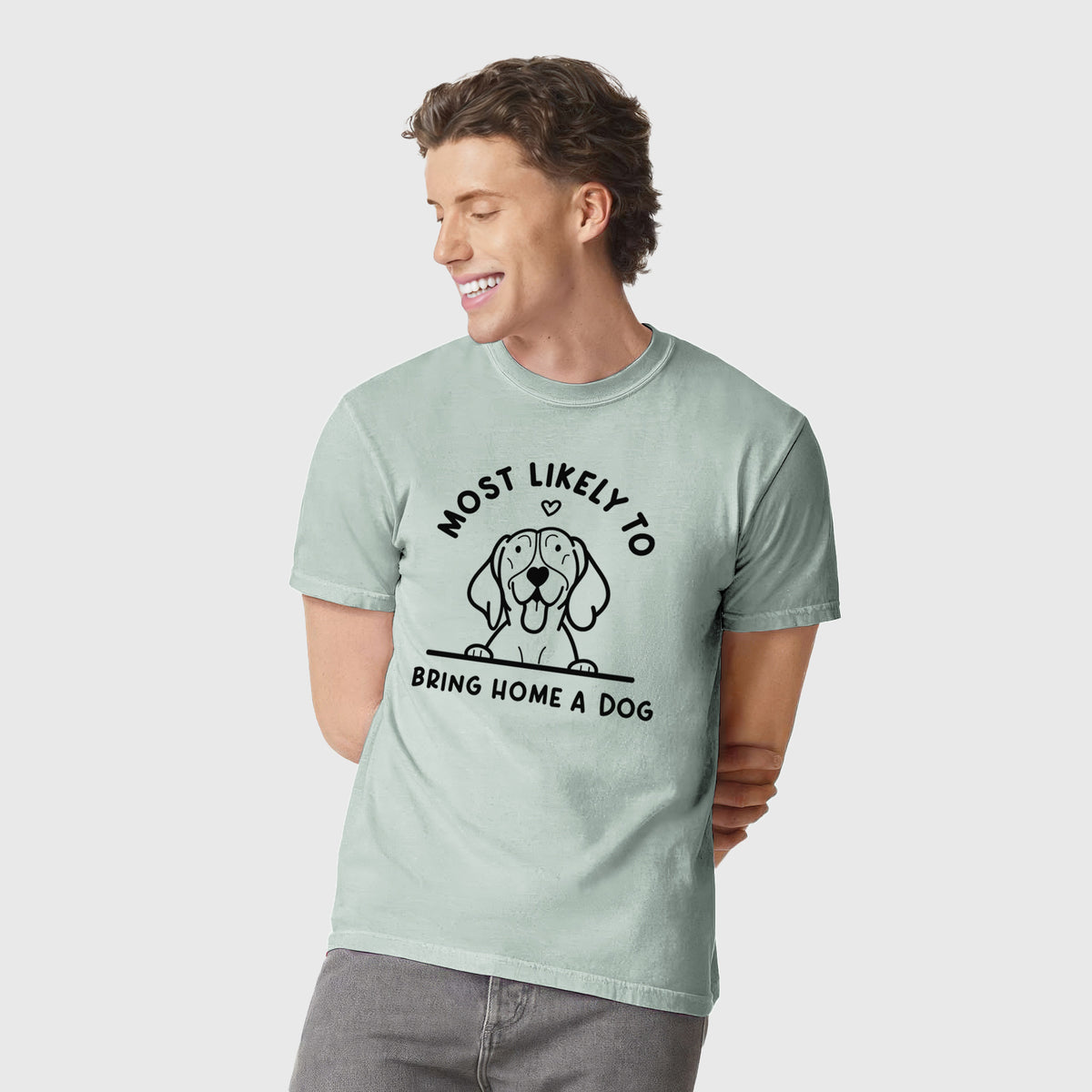Most Likely to Bring Home a Dog - German Shorthaired Pointer - Unisex Comfort Colors Garment-Dyed Heavyweight T-shirt, worn by model