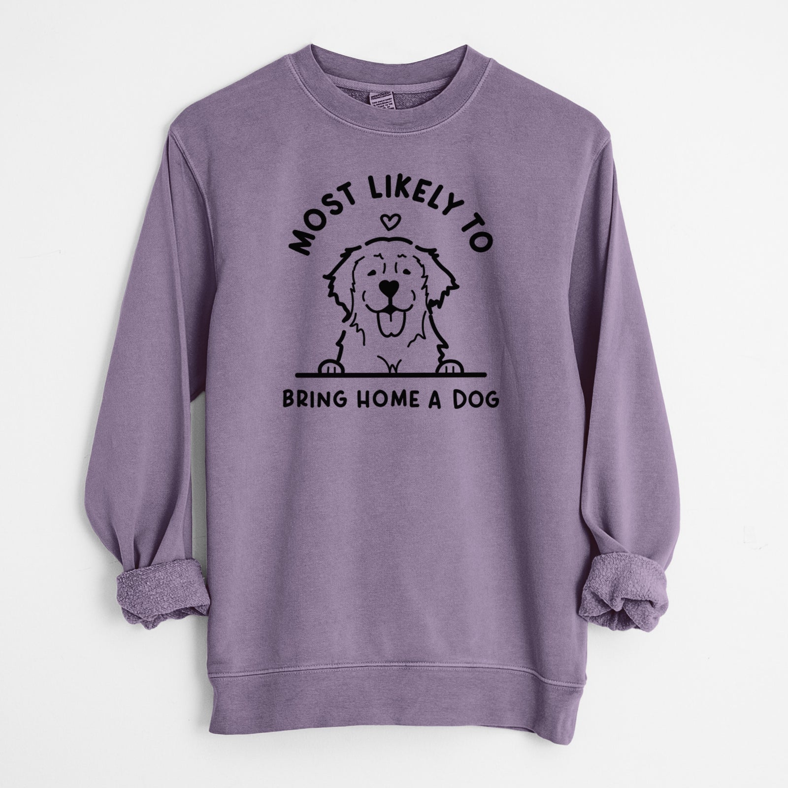 Most Likely to Bring Home a Dog - Golden Retriever - Unisex Pigment Dyed Crew Sweatshirt in Plum