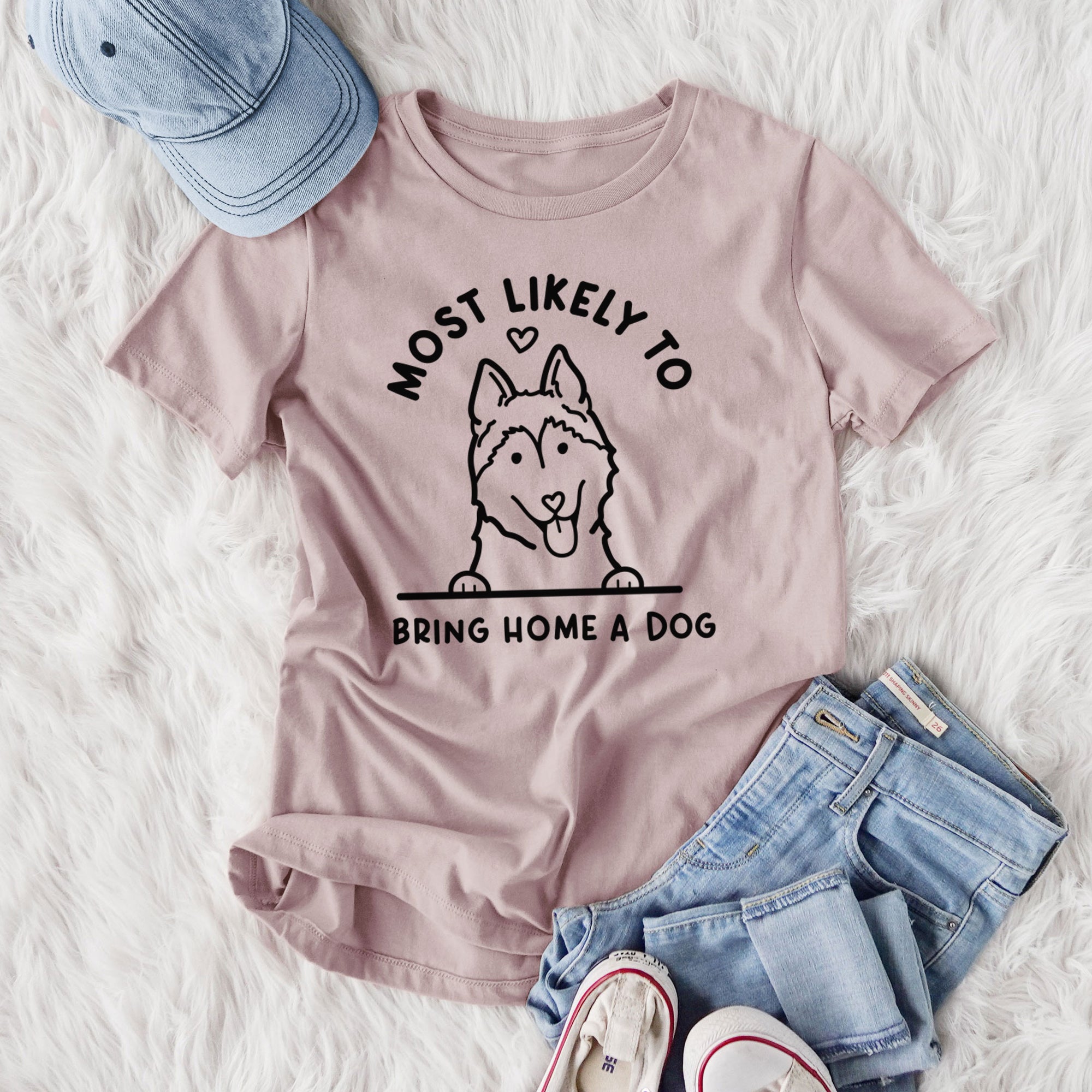 Most Likely to Bring Home a Dog - Siberian Husky - Women's Lightweight Relaxed Fit 100% Cotton Crewneck