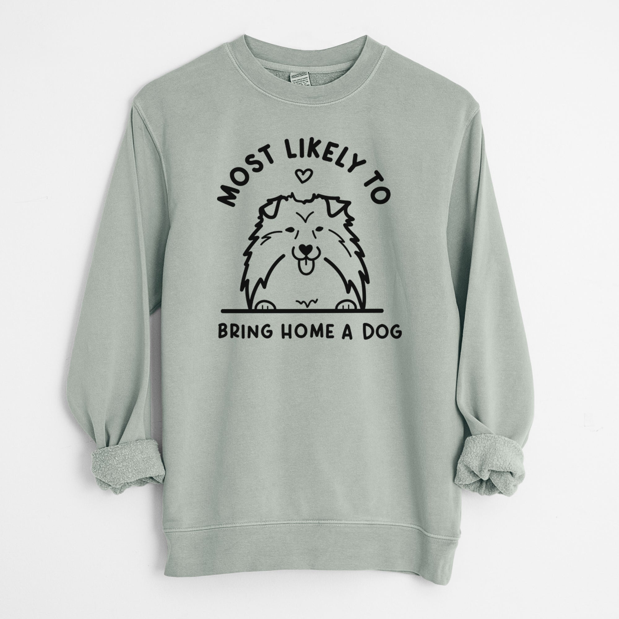 Most Likely to Bring Home a Dog - Shetland Sheepdog - Unisex Pigment Dyed Crew Sweatshirt