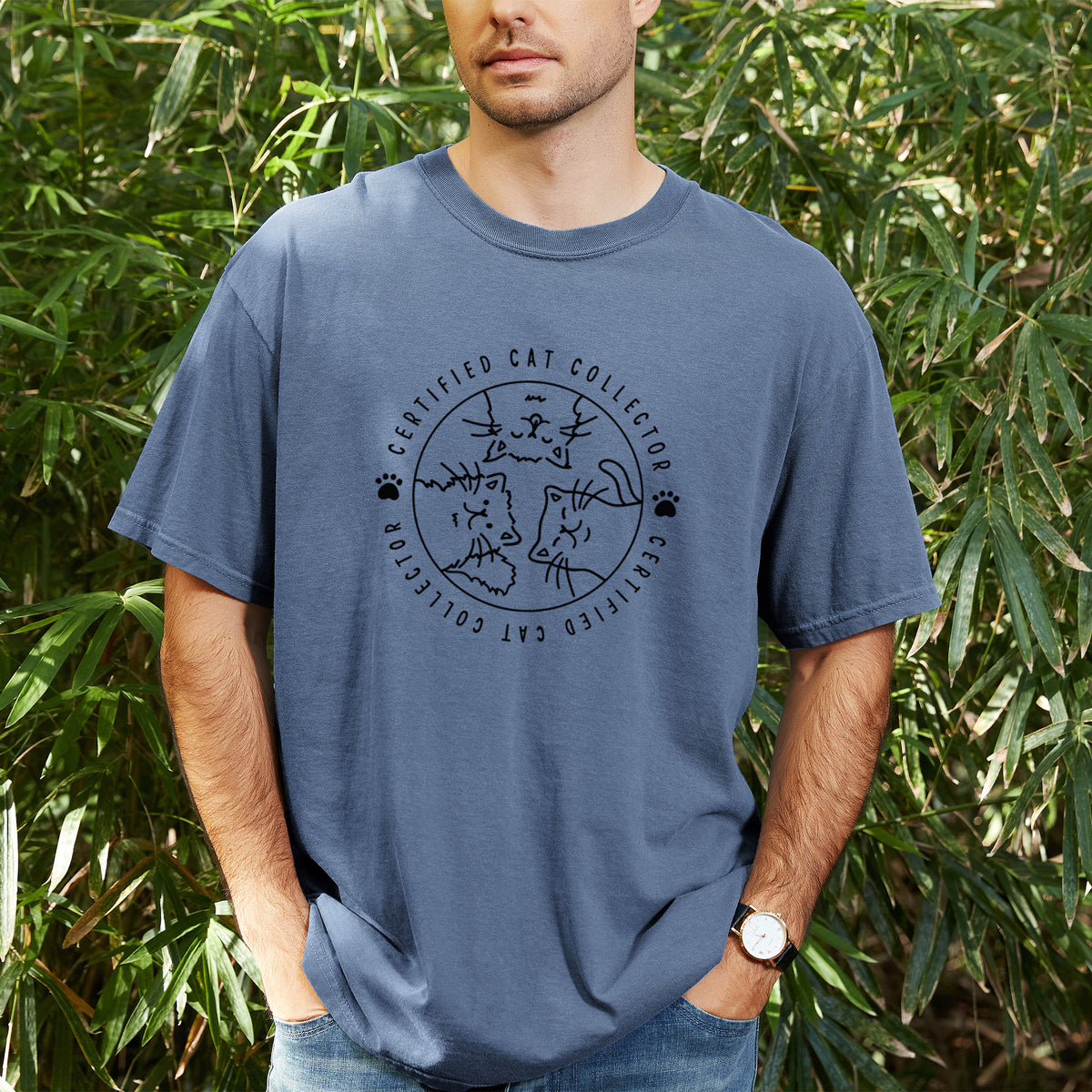 Certified Cat Collector - Unisex Comfort Colors Garment-Dyed Heavyweight T-shirt, worn by model