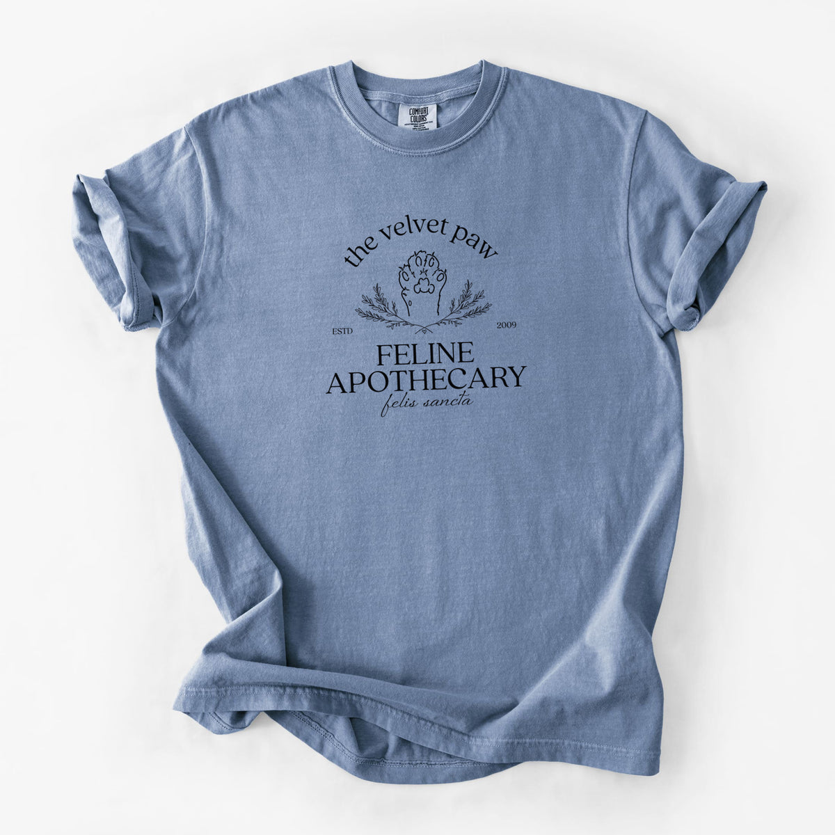 The Velvet Paw – Feline Apothecary - Unisex Comfort Colors Garment-Dyed Heavyweight T-shirt in Blue Jean