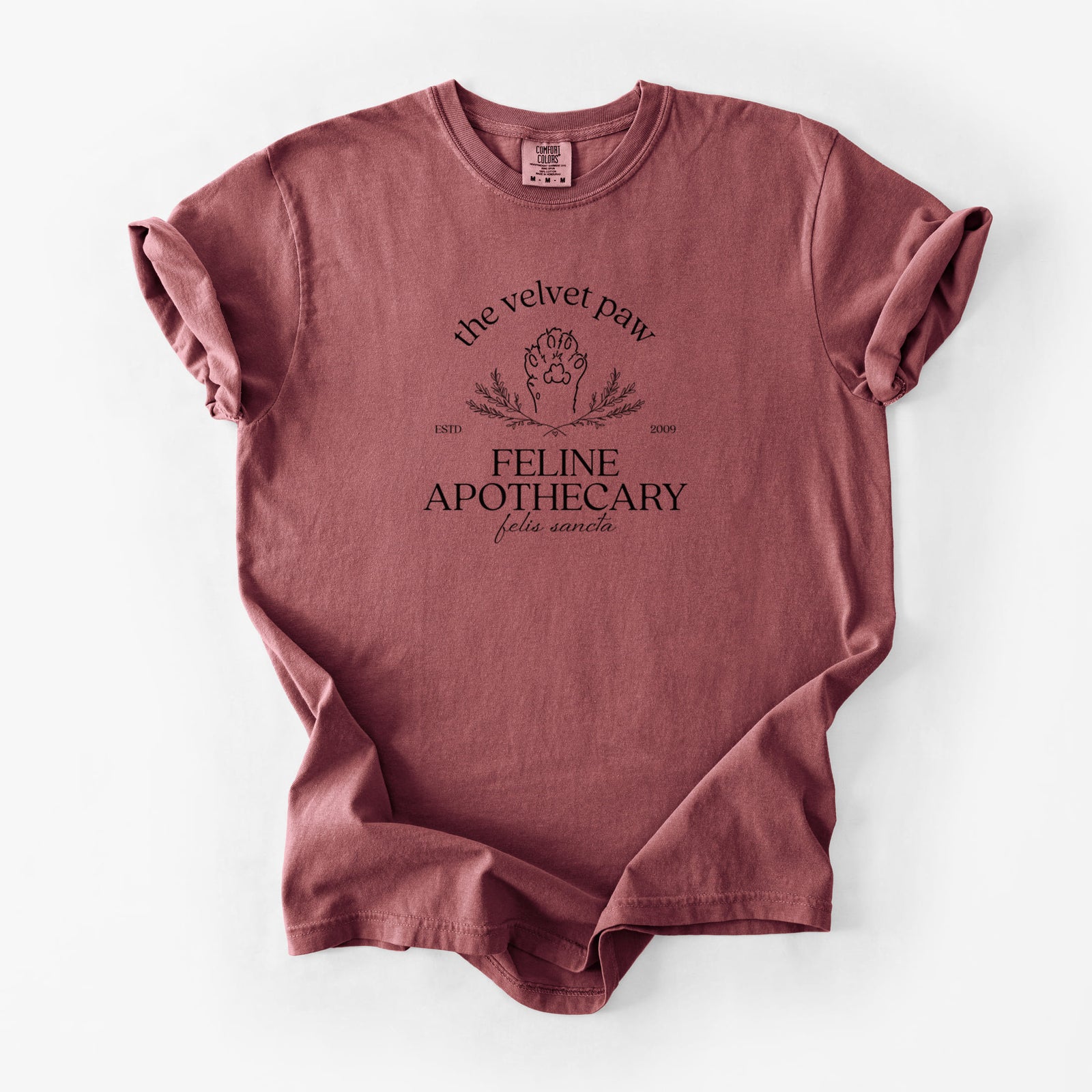 The Velvet Paw – Feline Apothecary - Unisex Comfort Colors Garment-Dyed Heavyweight T-shirt in Brick