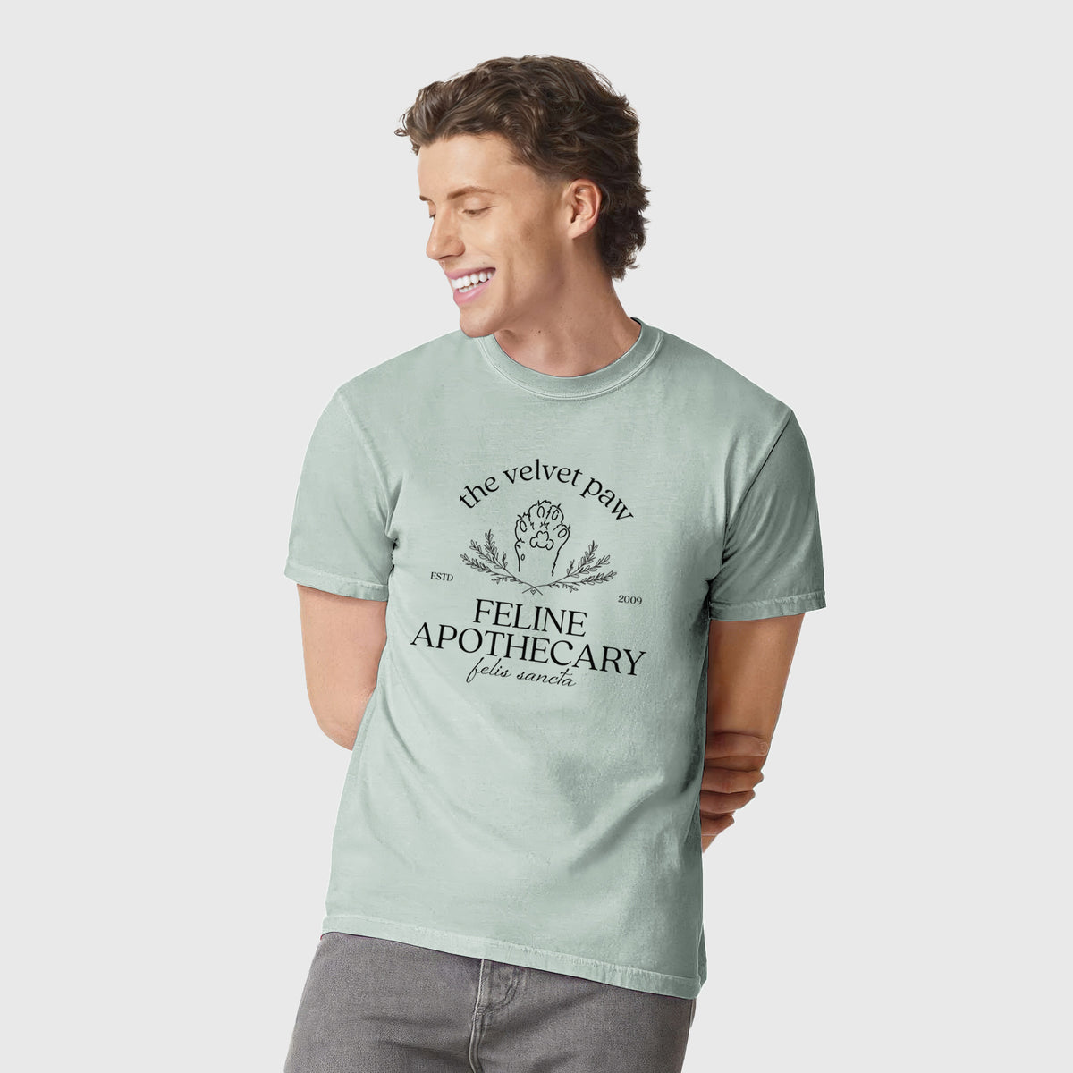 The Velvet Paw – Feline Apothecary - Unisex Comfort Colors Garment-Dyed Heavyweight T-shirt, worn by model