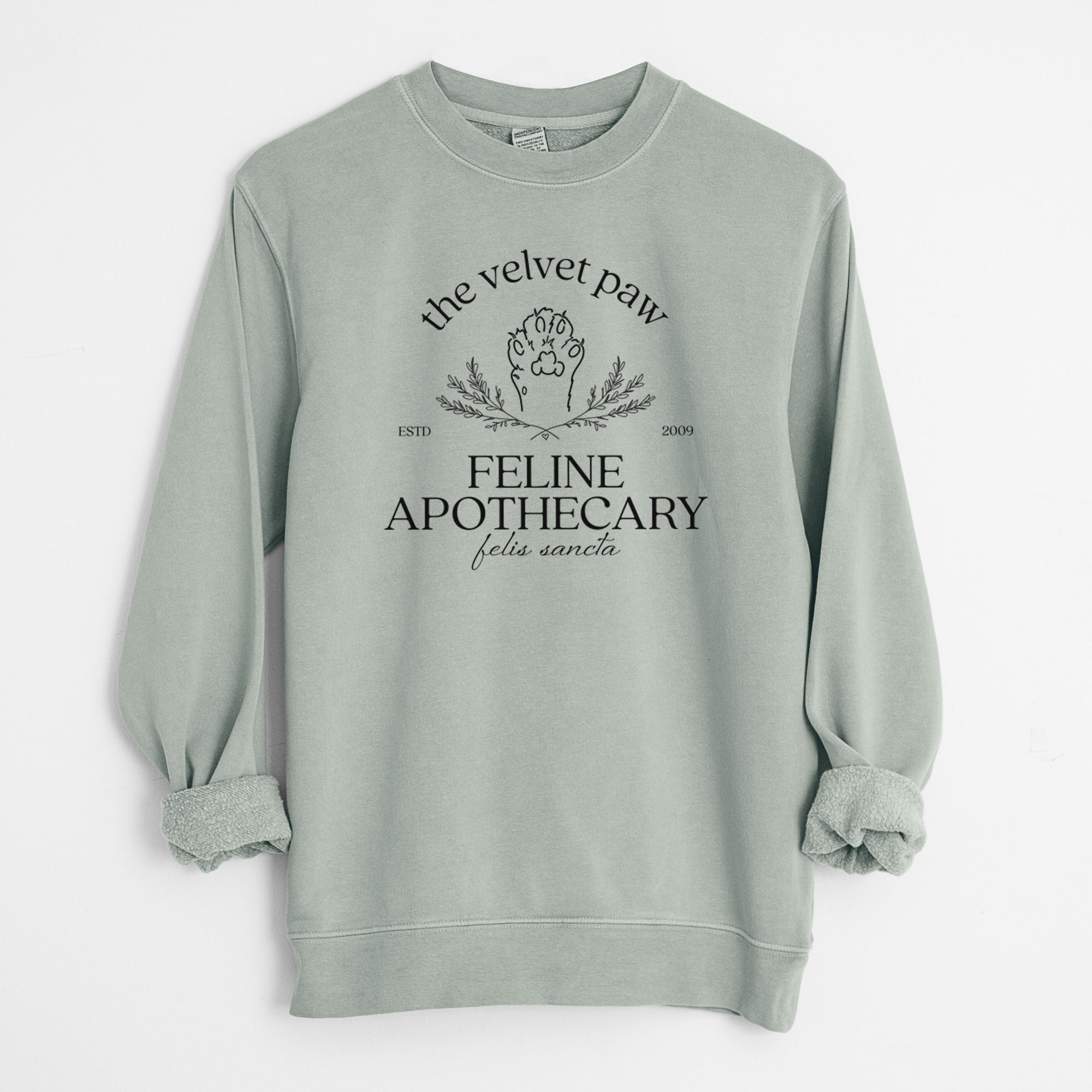 The Velvet Paw – Feline Apothecary - Unisex Pigment Dyed Crew Sweatshirt