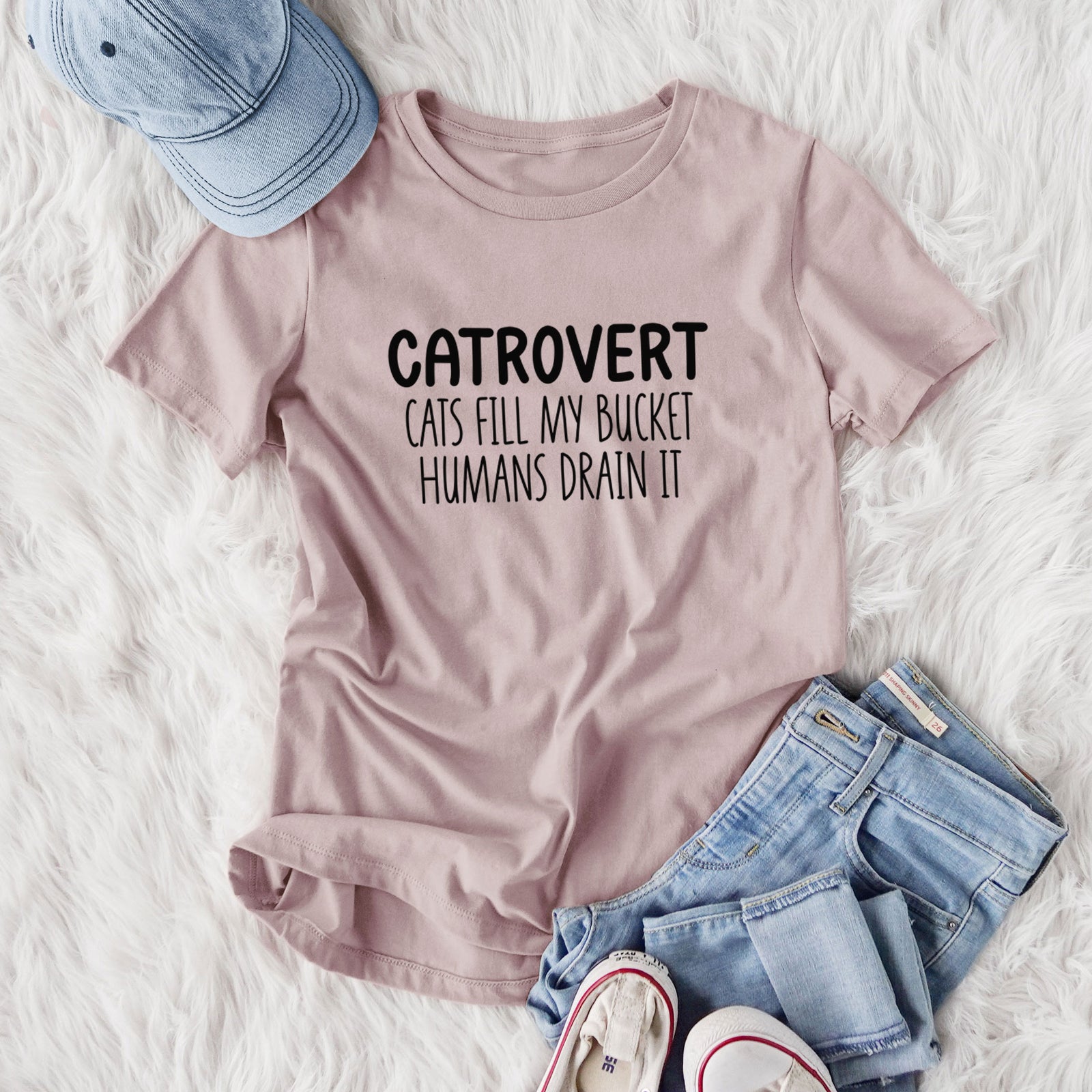 Catrovert - Cats Fill My Bucket Humans Drain It - Women's Lightweight Relaxed Fit 100% Cotton Crewneck