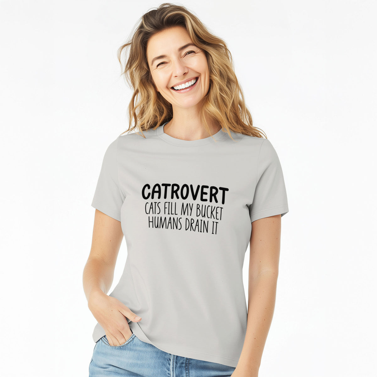 Catrovert - Cats Fill My Bucket Humans Drain It - Women's Lightweight Relaxed Fit 100% Cotton Crewneck