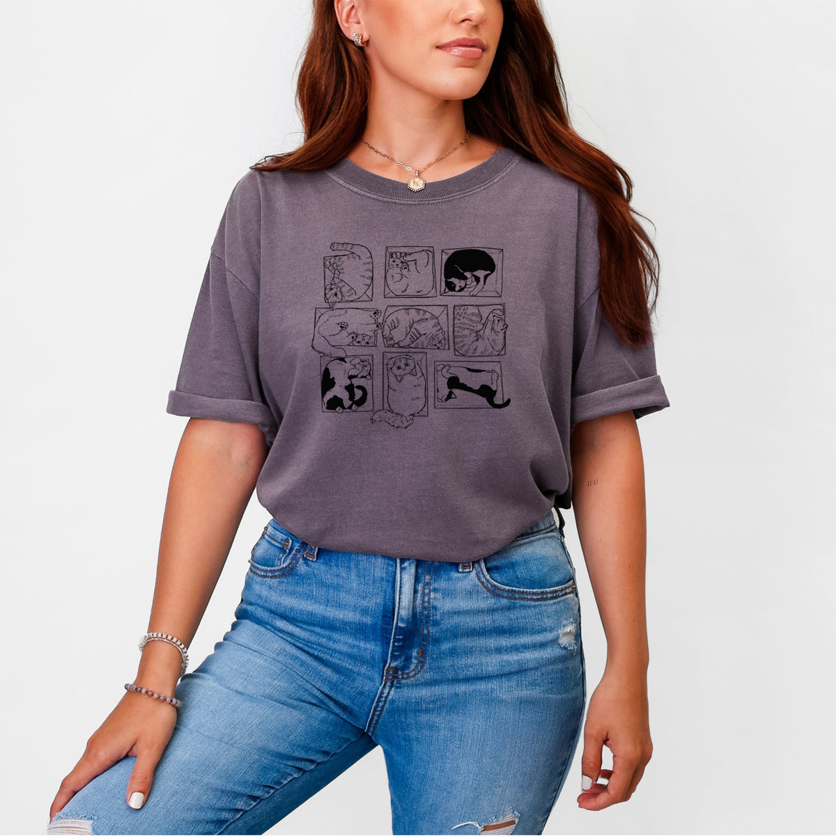 Cats in Boxes - Unisex Comfort Colors Garment-Dyed Heavyweight T-shirt, worn by model