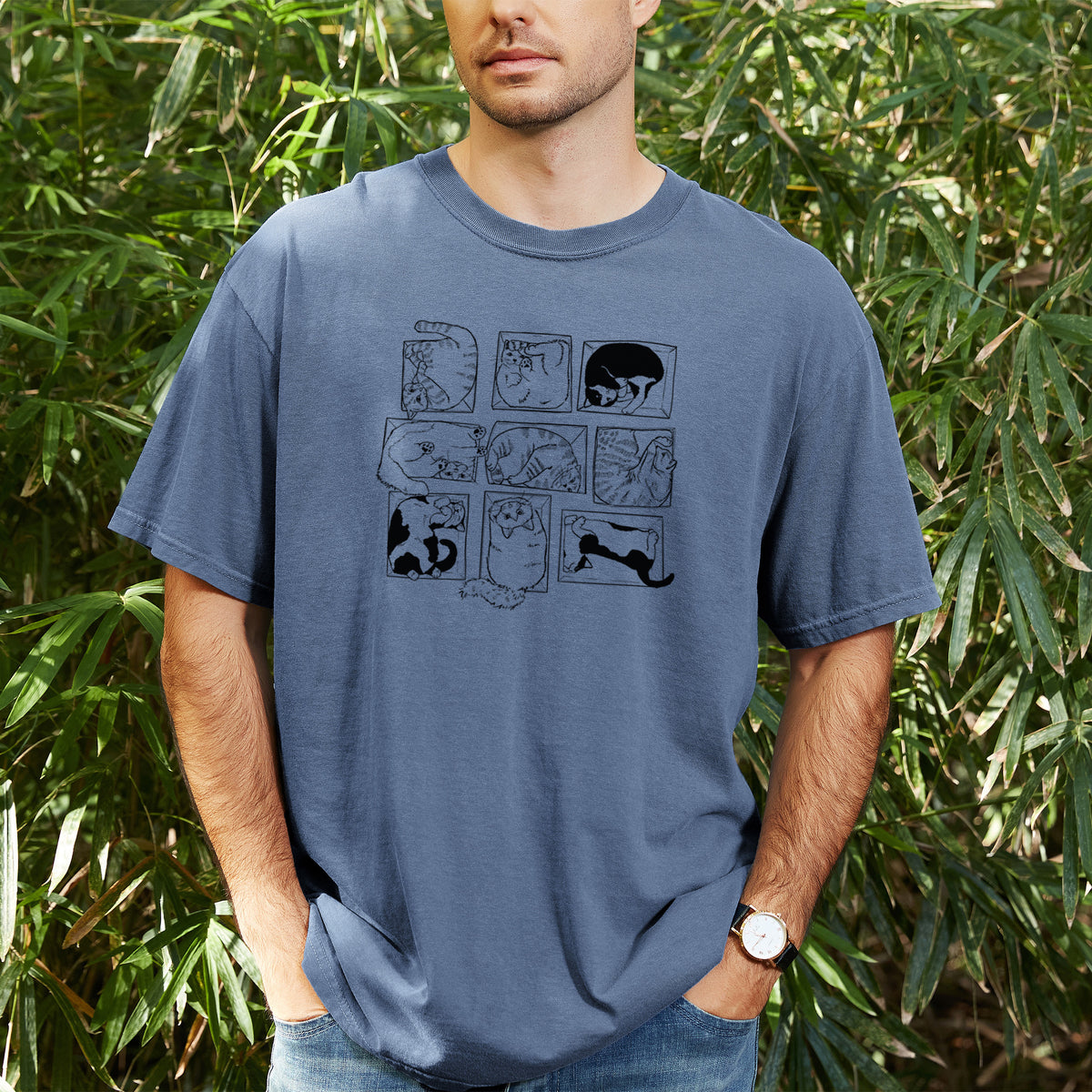 Cats in Boxes - Unisex Comfort Colors Garment-Dyed Heavyweight T-shirt, worn by model