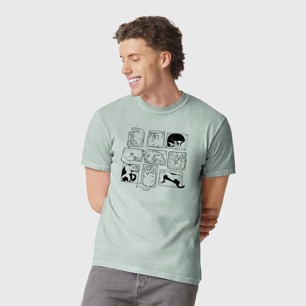 Cats in Boxes - Unisex Comfort Colors Garment-Dyed Heavyweight T-shirt, worn by model