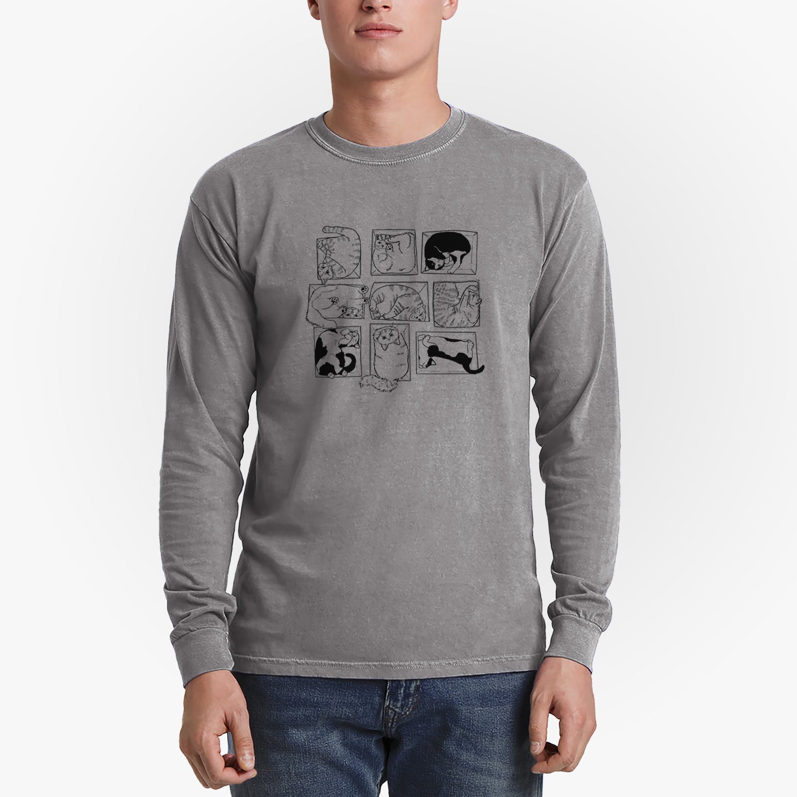 Cats in Boxes - Men's Heavyweight 100% Cotton Long Sleeve