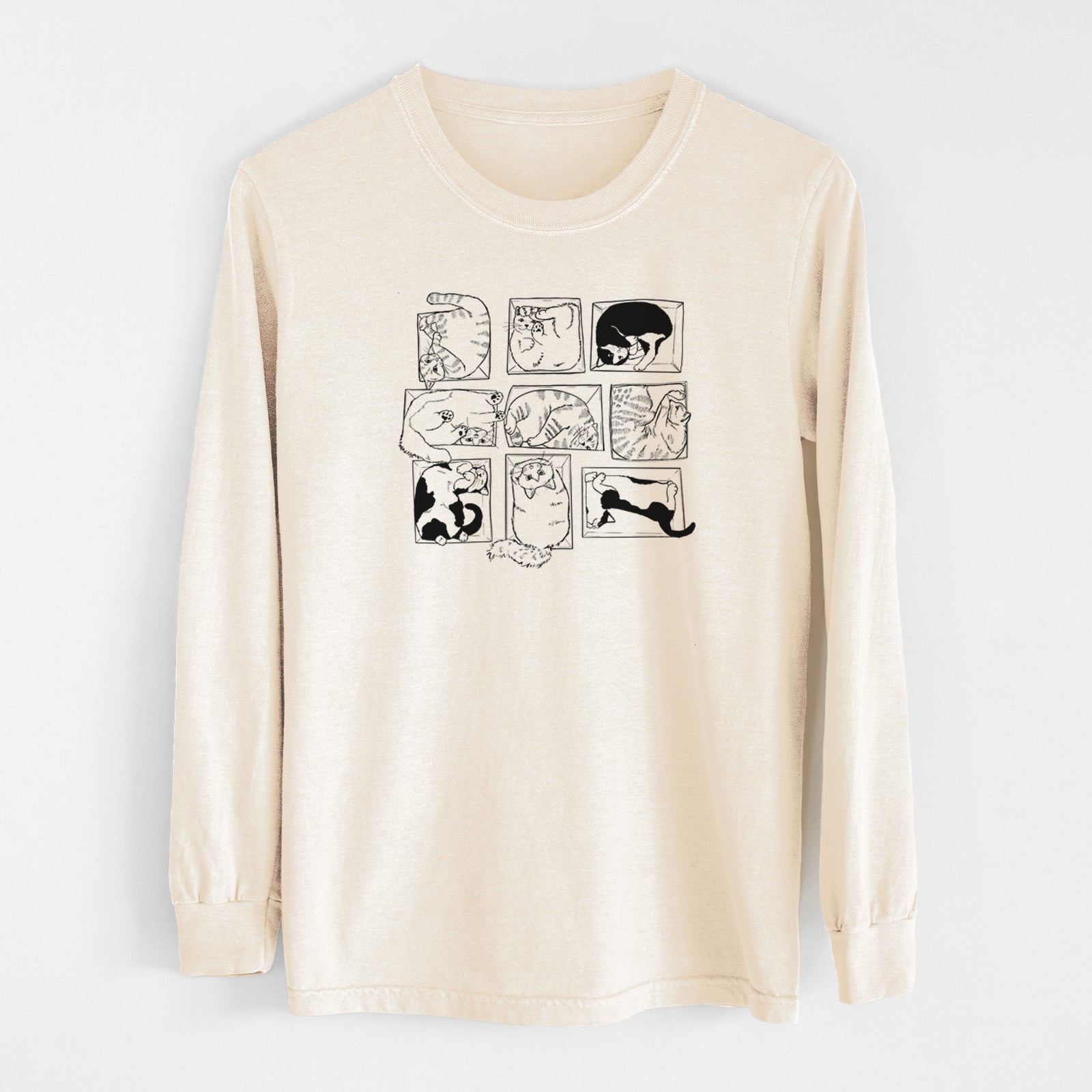 Cats in Boxes - Men's Heavyweight 100% Cotton Long Sleeve