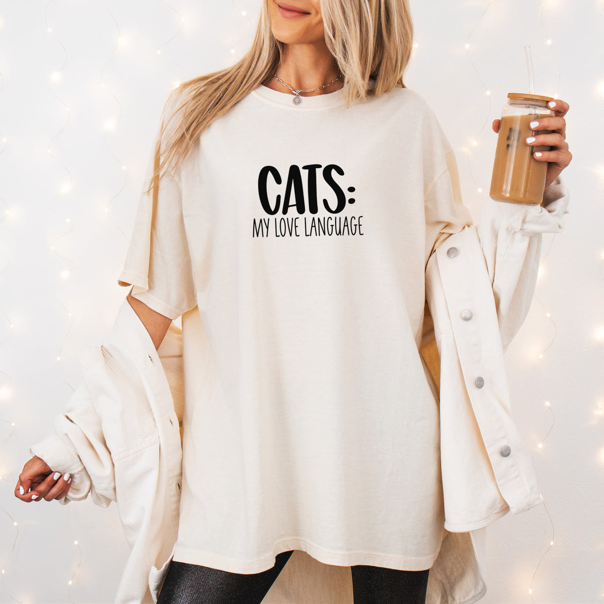 Cats: My Love Language - Unisex Comfort Colors Garment-Dyed Heavyweight T-shirt, worn by model