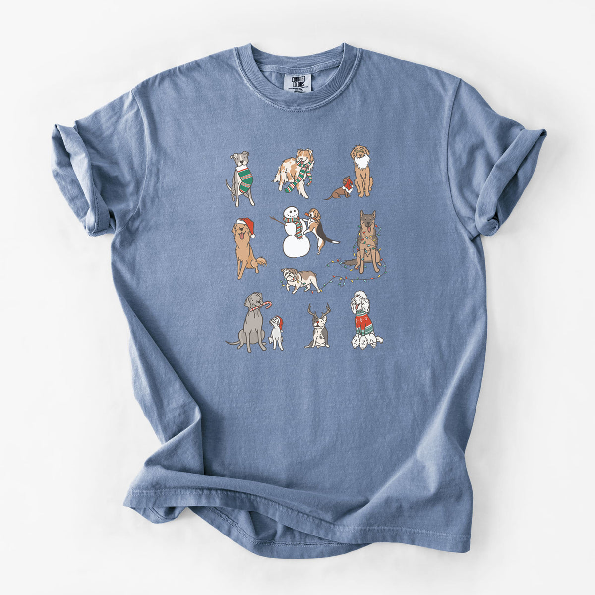 Christmas Pups - Unisex Comfort Colors Garment-Dyed Heavyweight T-shirt in Blue Jean