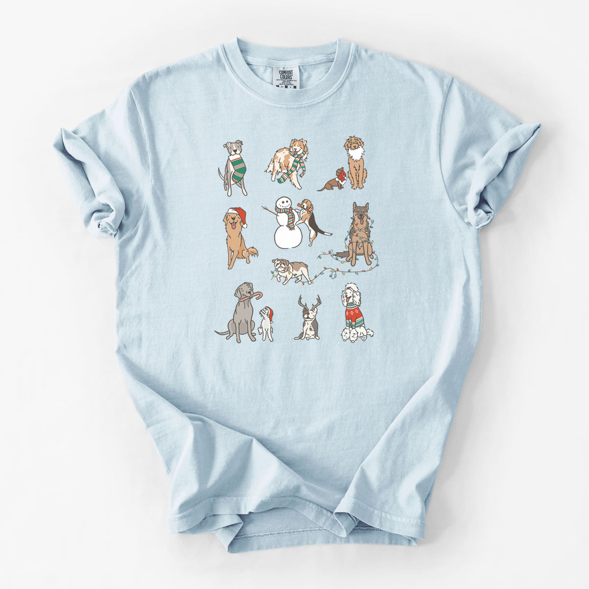 Christmas Pups - Unisex Comfort Colors Garment-Dyed Heavyweight T-shirt in Chambray