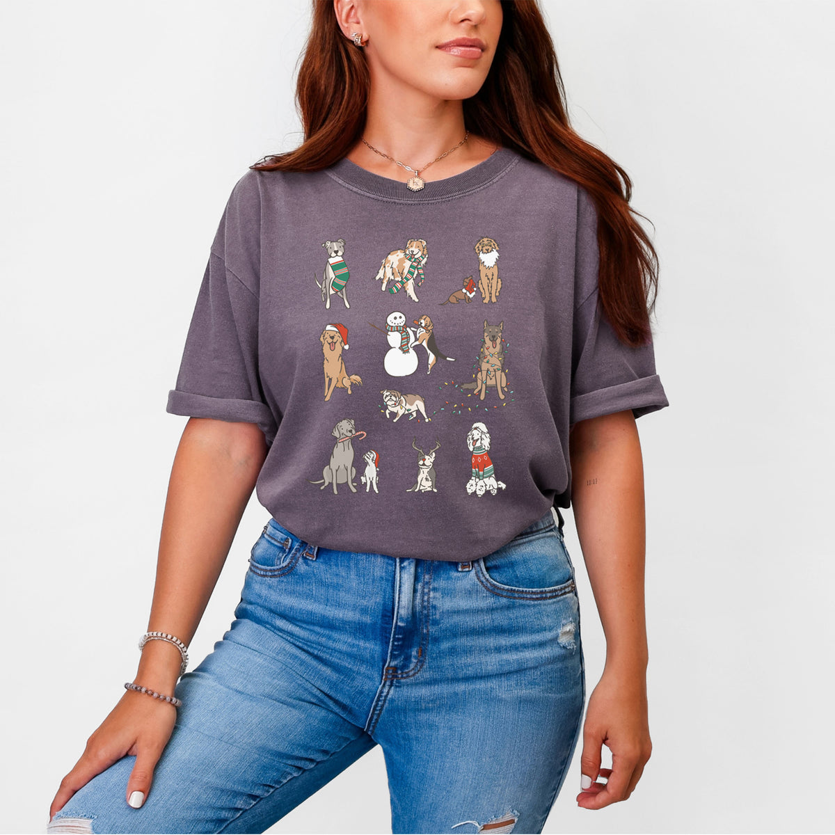 Christmas Pups - Unisex Comfort Colors Garment-Dyed Heavyweight T-shirt, worn by model