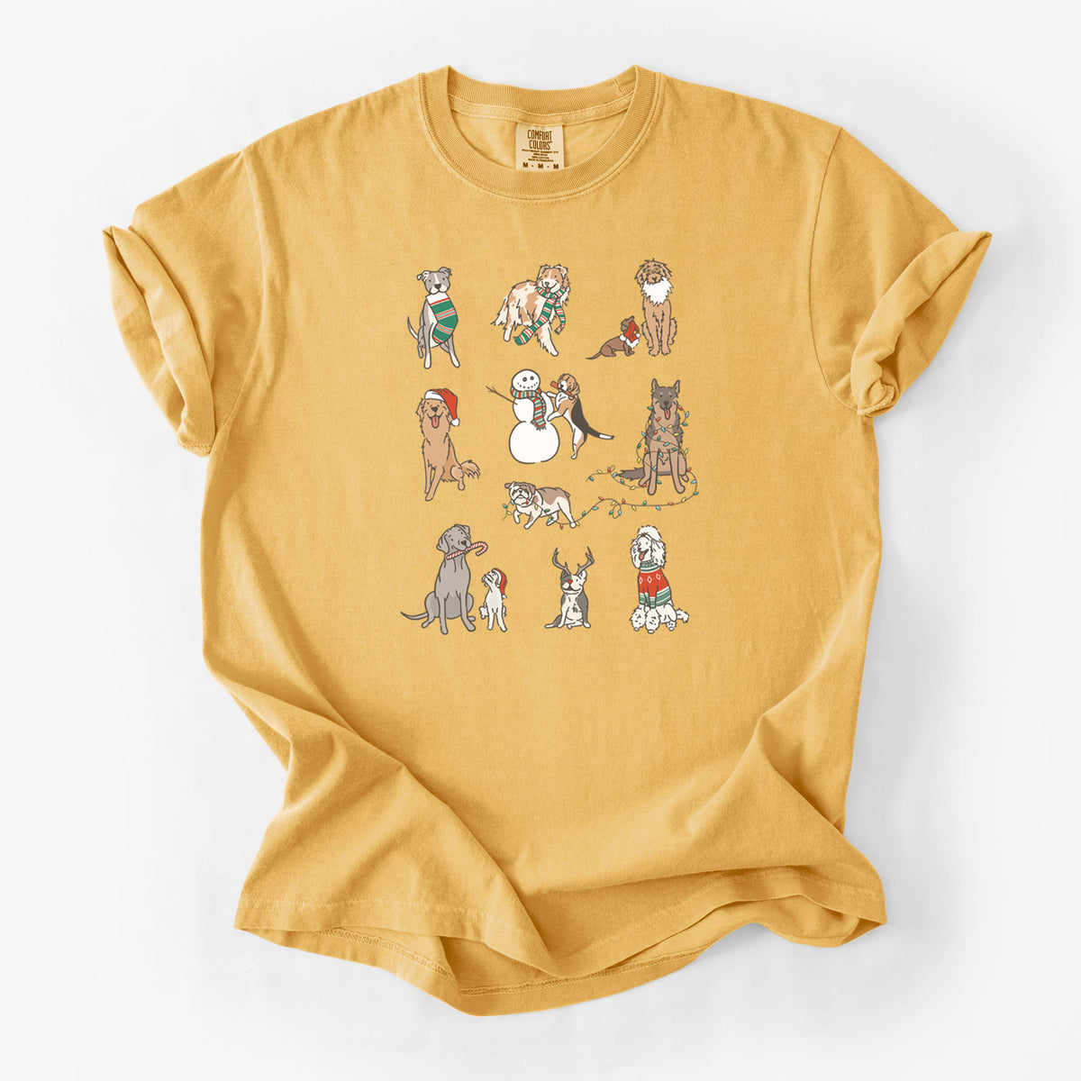 Christmas Pups - Unisex Comfort Colors Garment-Dyed Heavyweight T-shirt in Golden Wheat