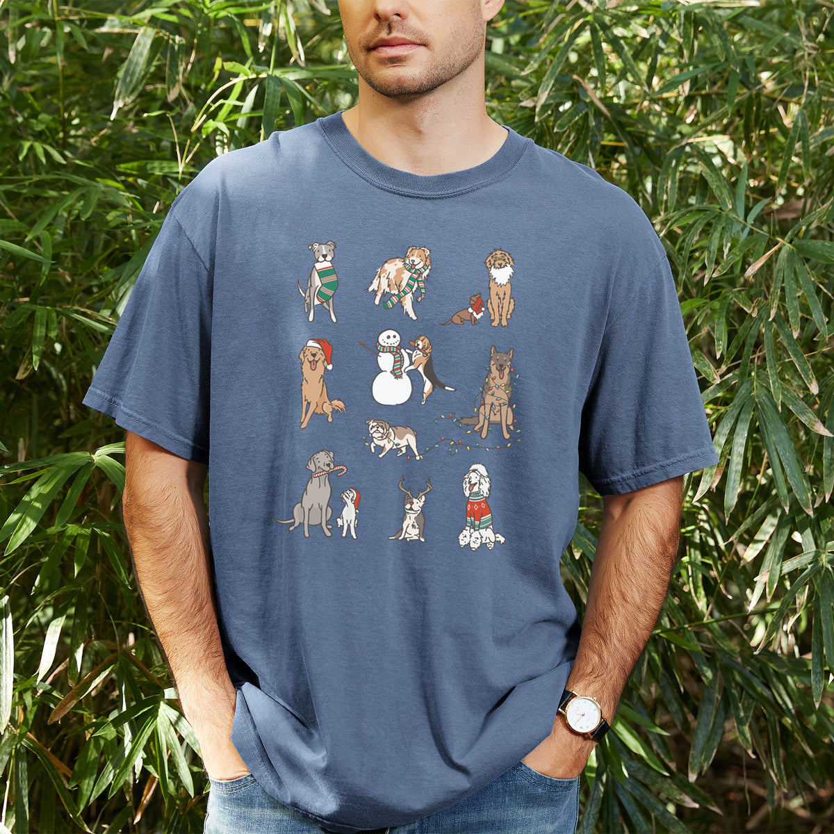 Christmas Pups - Unisex Comfort Colors Garment-Dyed Heavyweight T-shirt, worn by model