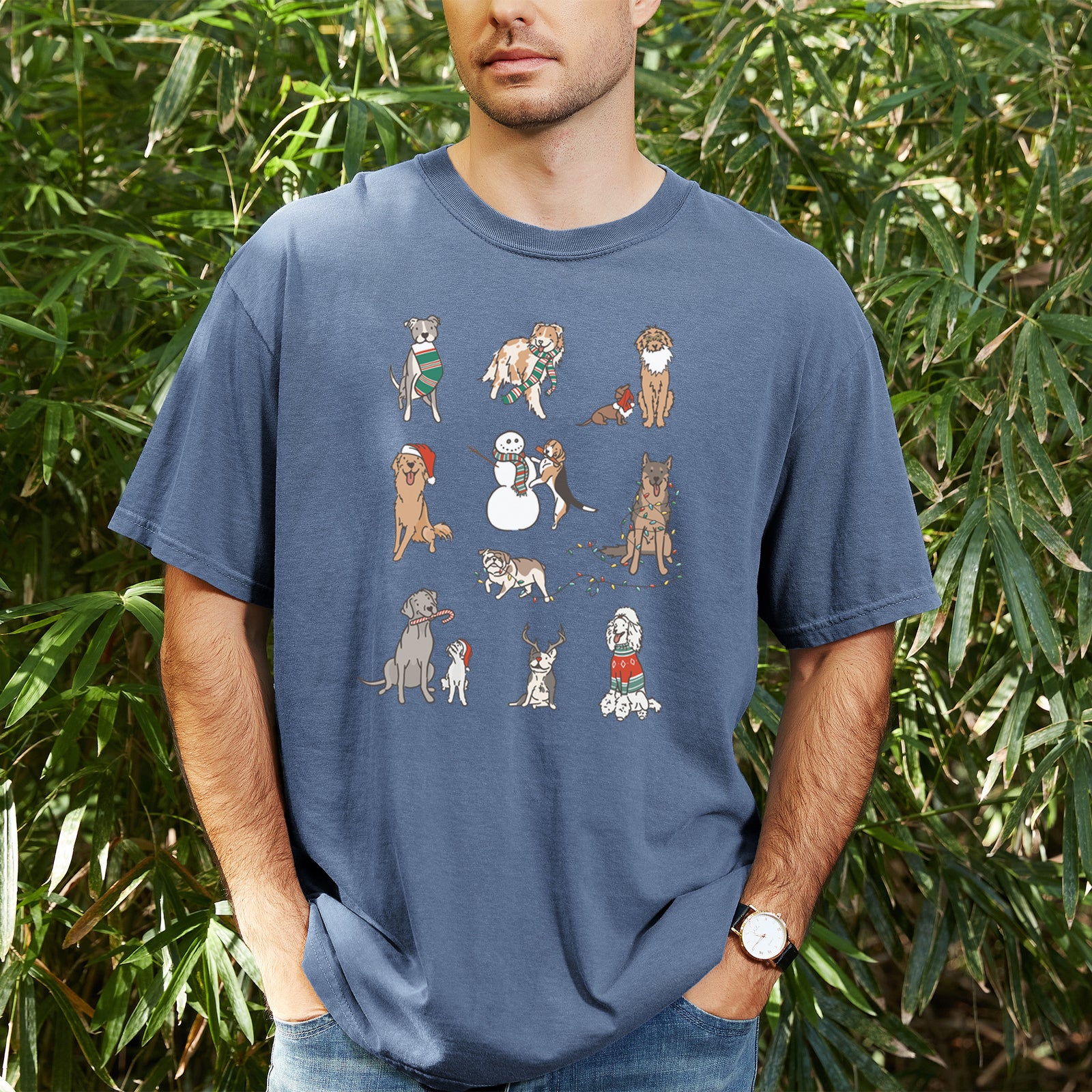 Christmas Pups - Unisex Comfort Colors Garment-Dyed Heavyweight T-shirt, worn by model