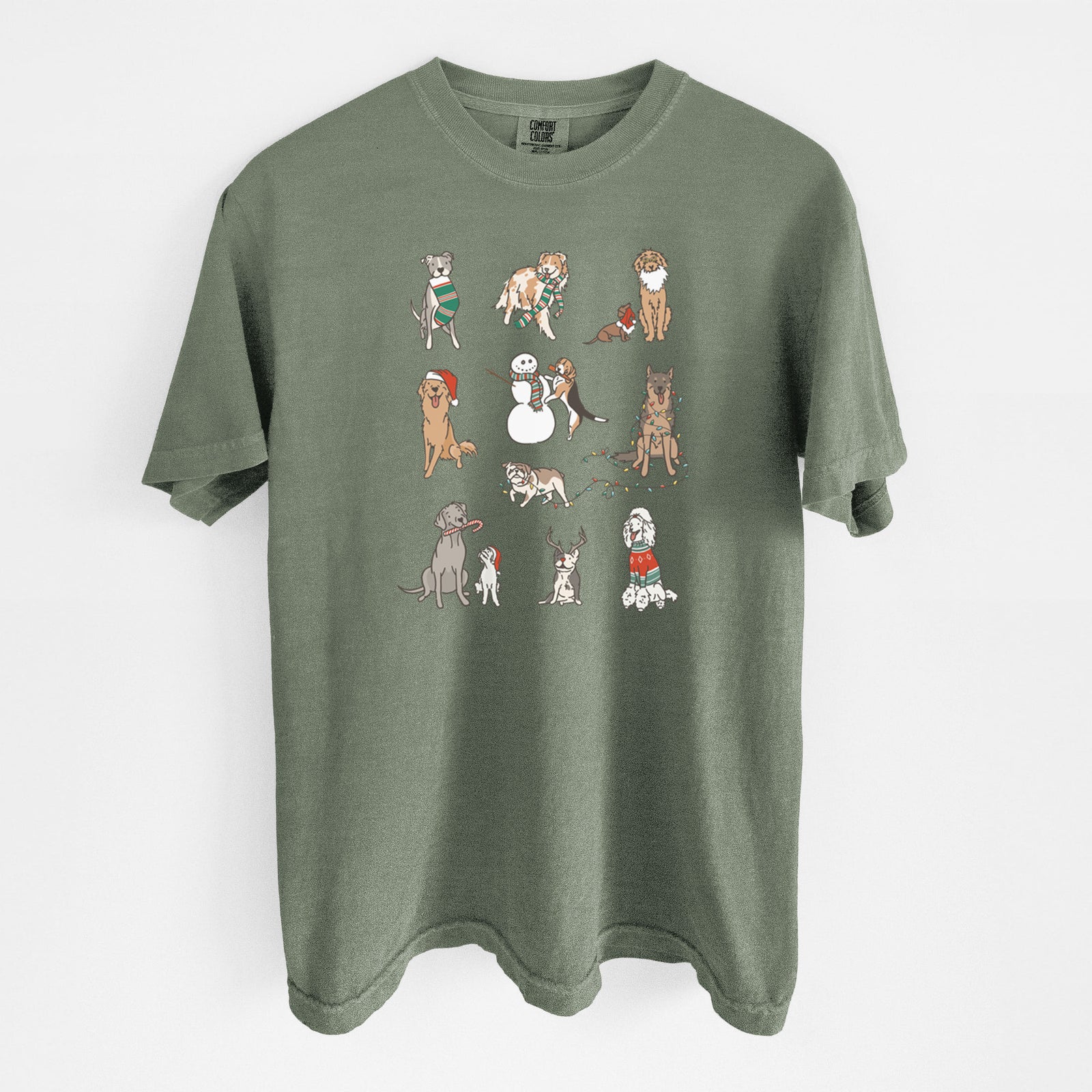 Christmas Pups - Unisex Comfort Colors Garment-Dyed Heavyweight T-shirt in Moss