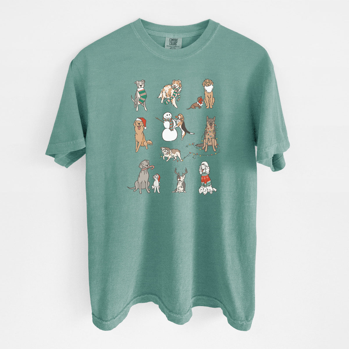 Christmas Pups - Unisex Comfort Colors Garment-Dyed Heavyweight T-shirt in Reef Green